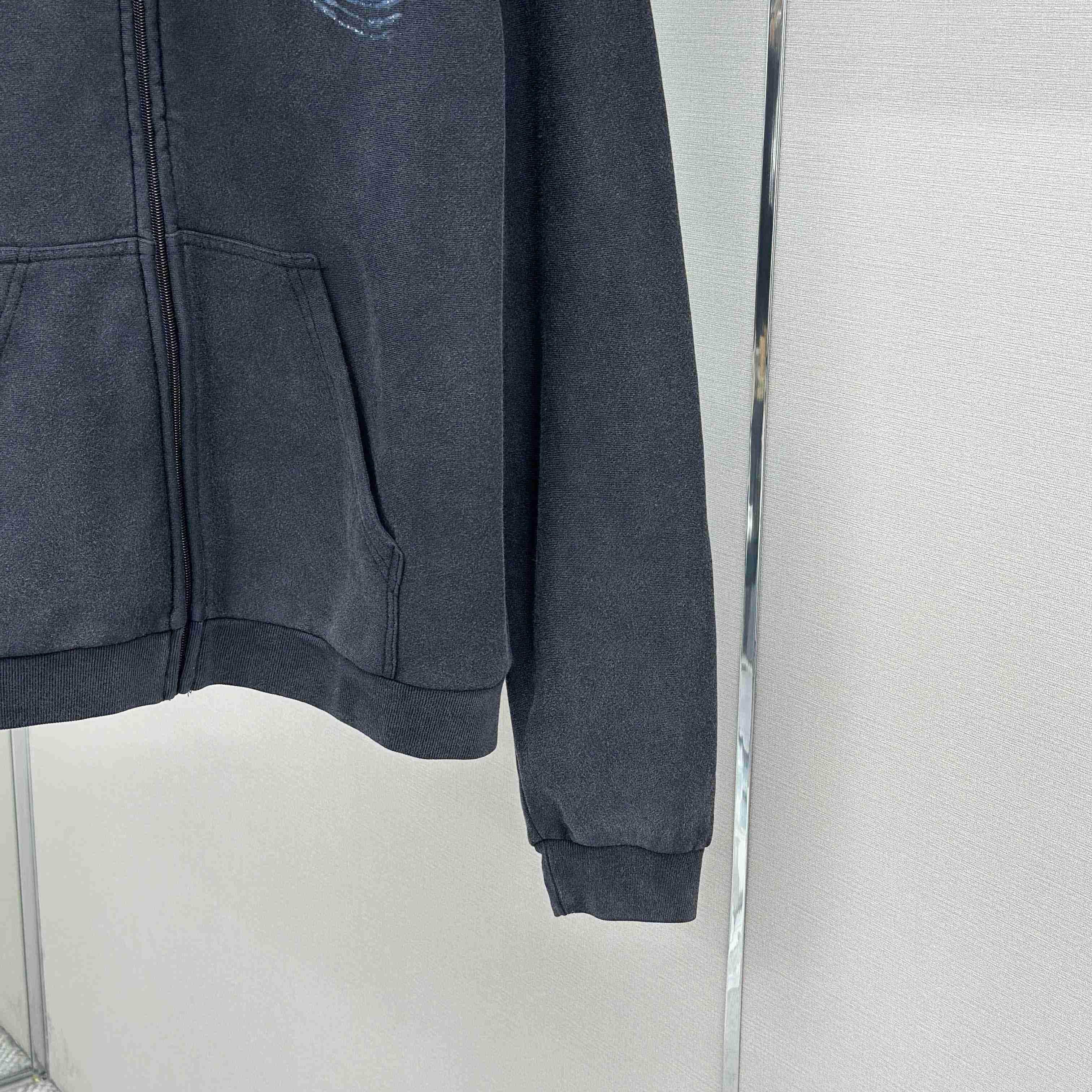 Balenciaga Washed Crayon Political Zip-Up Hoodie Regular Fit In Faded Black - DesignerGu