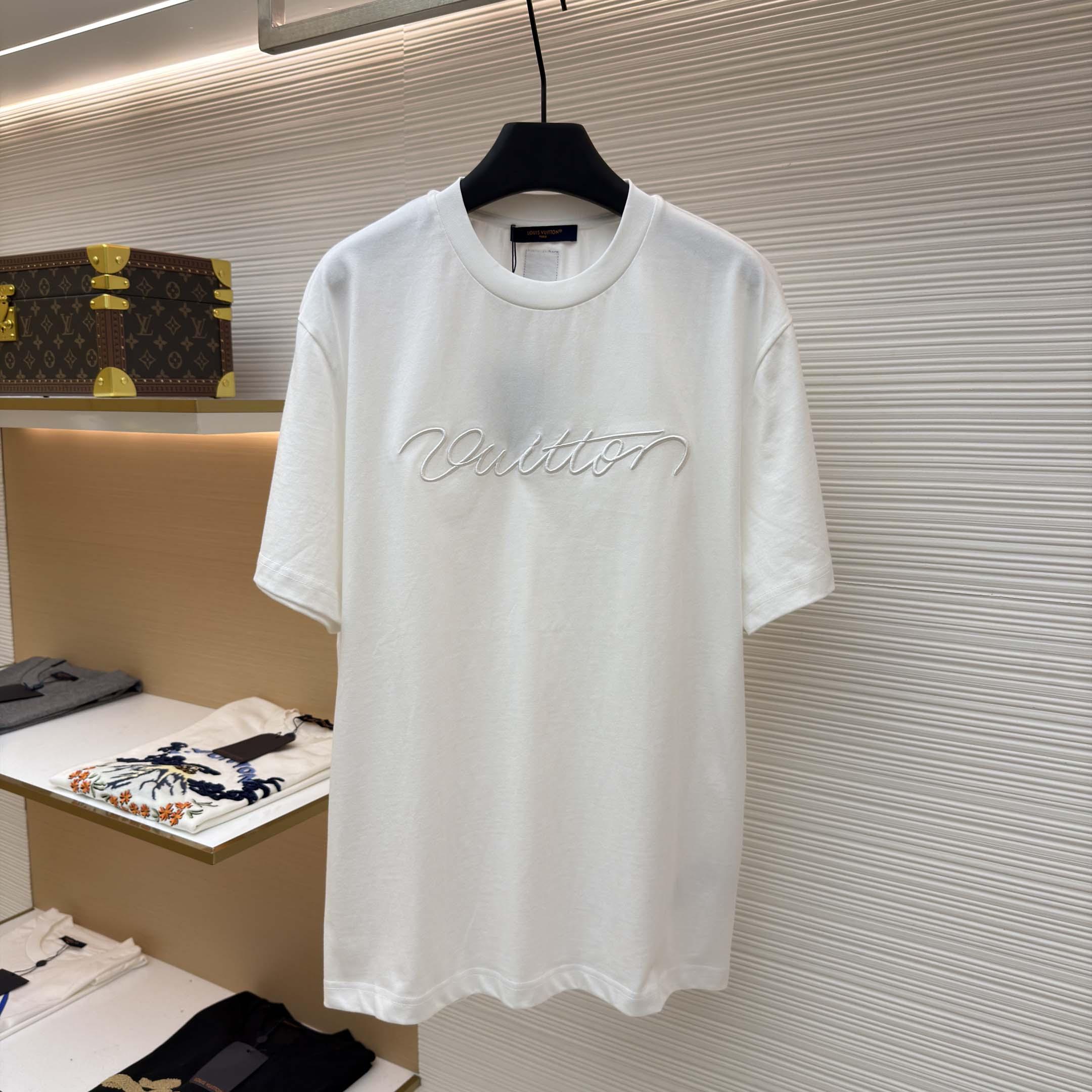 Louis Vuitton Embellished Signature Short-Sleeved T-Shirt    - DesignerGu