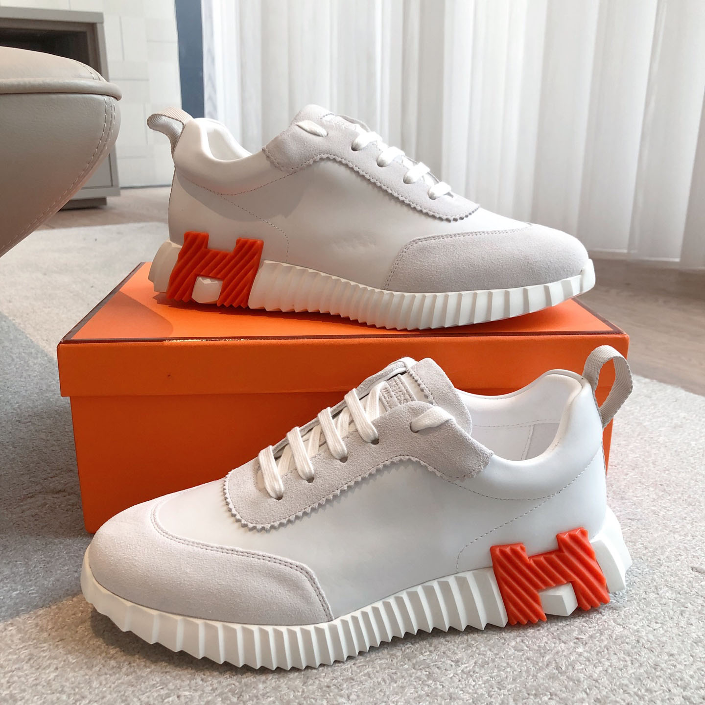 Hermes  Paris  Bouncing Calf  Sneaker  White - DesignerGu