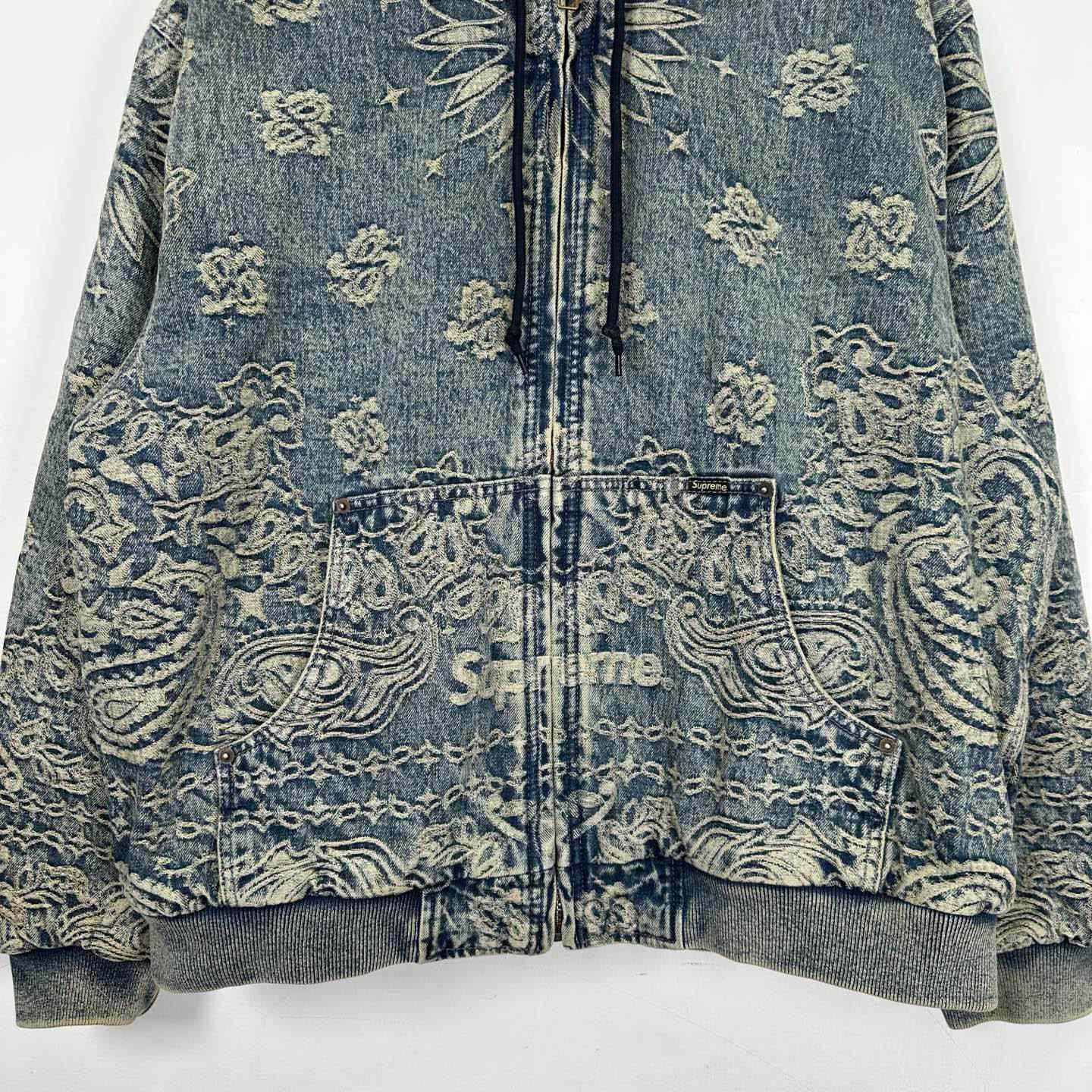 Supreme Bandana Jacquard Denim Hooded Work Jacket 'Blue' - DesignerGu