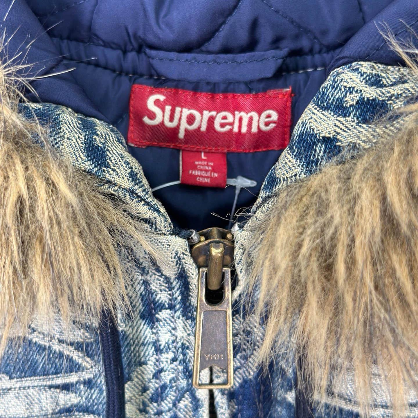 Supreme Bandana Jacquard Denim Hooded Work Jacket 'Blue' - DesignerGu
