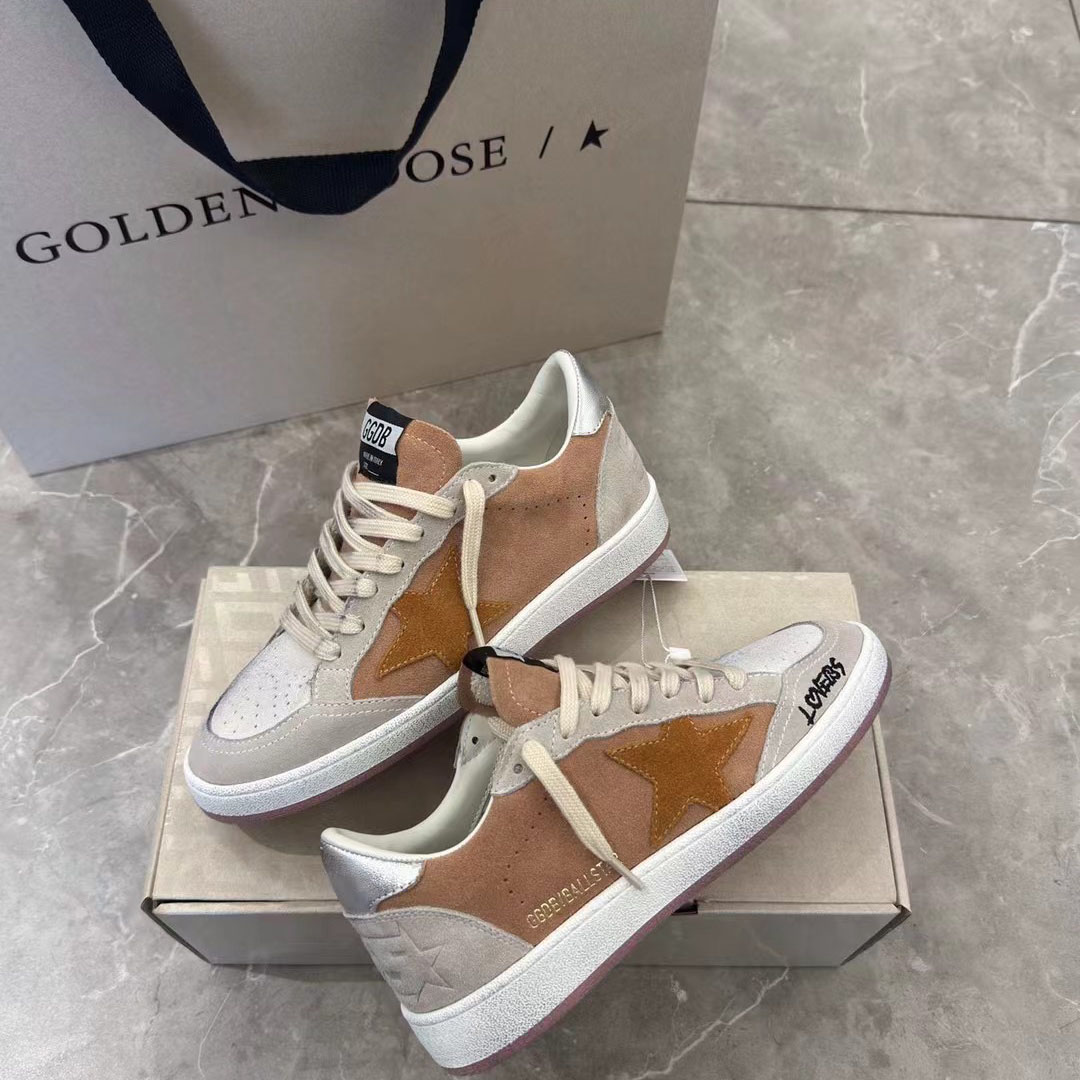 Golden Goose Ball Star in suede with orange star and silver metallic heel tab - DesignerGu