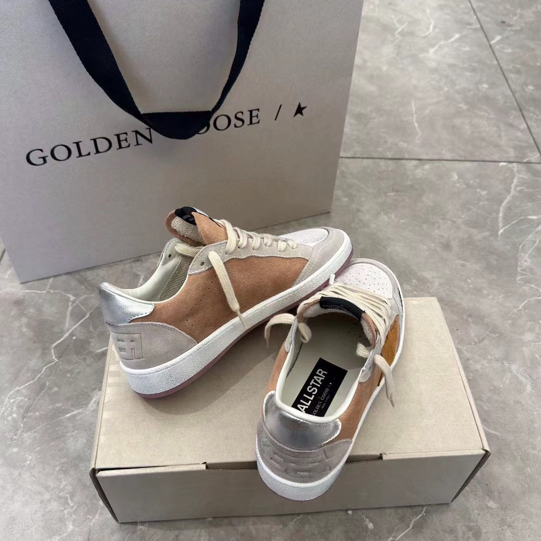 Golden Goose Ball Star in suede with orange star and silver metallic heel tab - DesignerGu