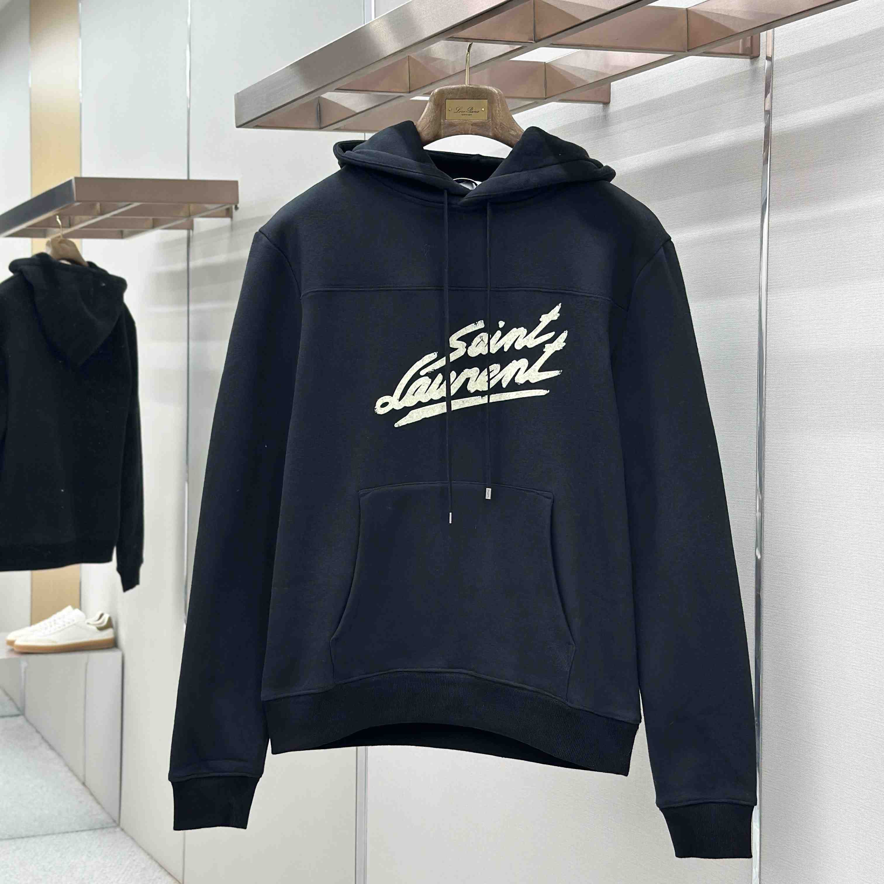 Saint Laurent Scipt Logo Hoodie 'Noir/Naturel' - DesignerGu