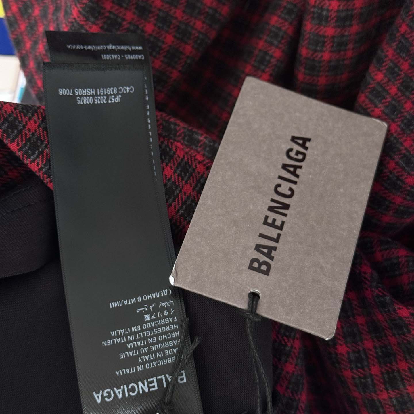 Balenciaga Patched Shirt In Red Check Flannel And Black Dry Jersey - DesignerGu