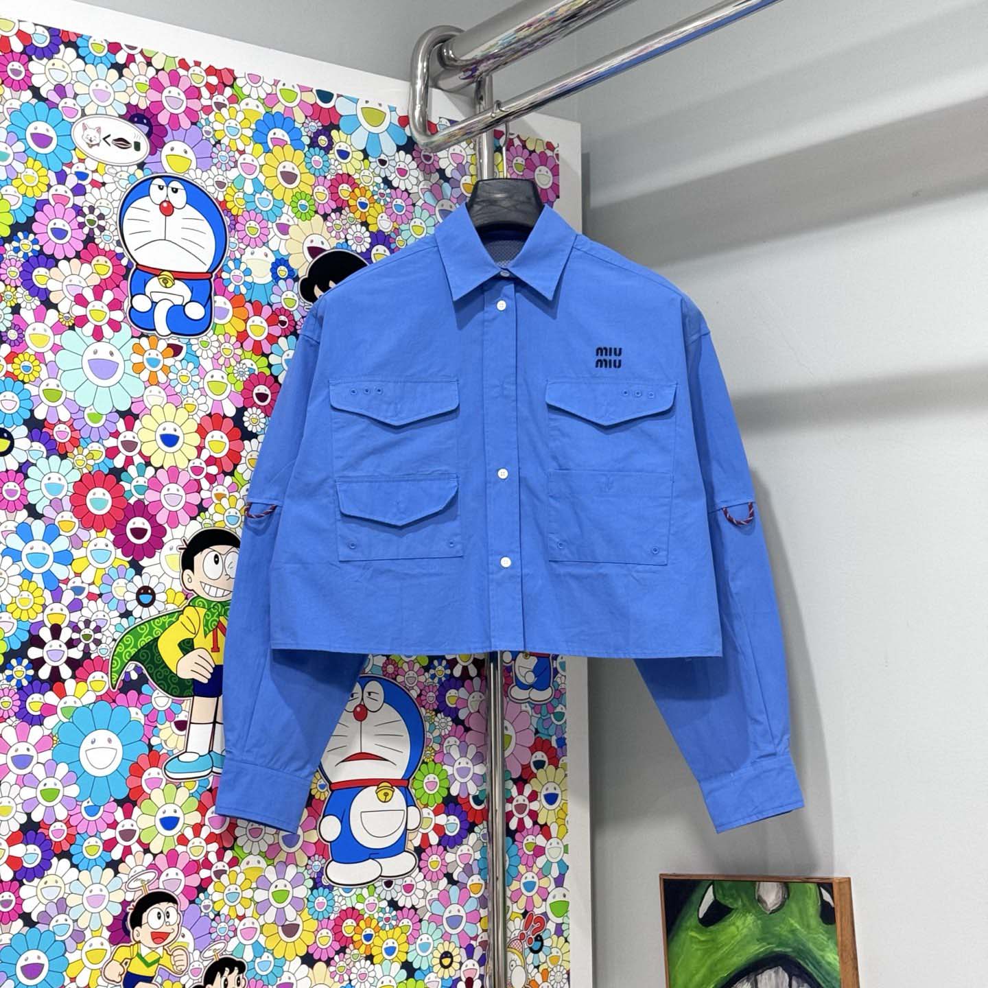 Miu Miu Logo-embroidered Cropped Poplin Shirt - DesignerGu