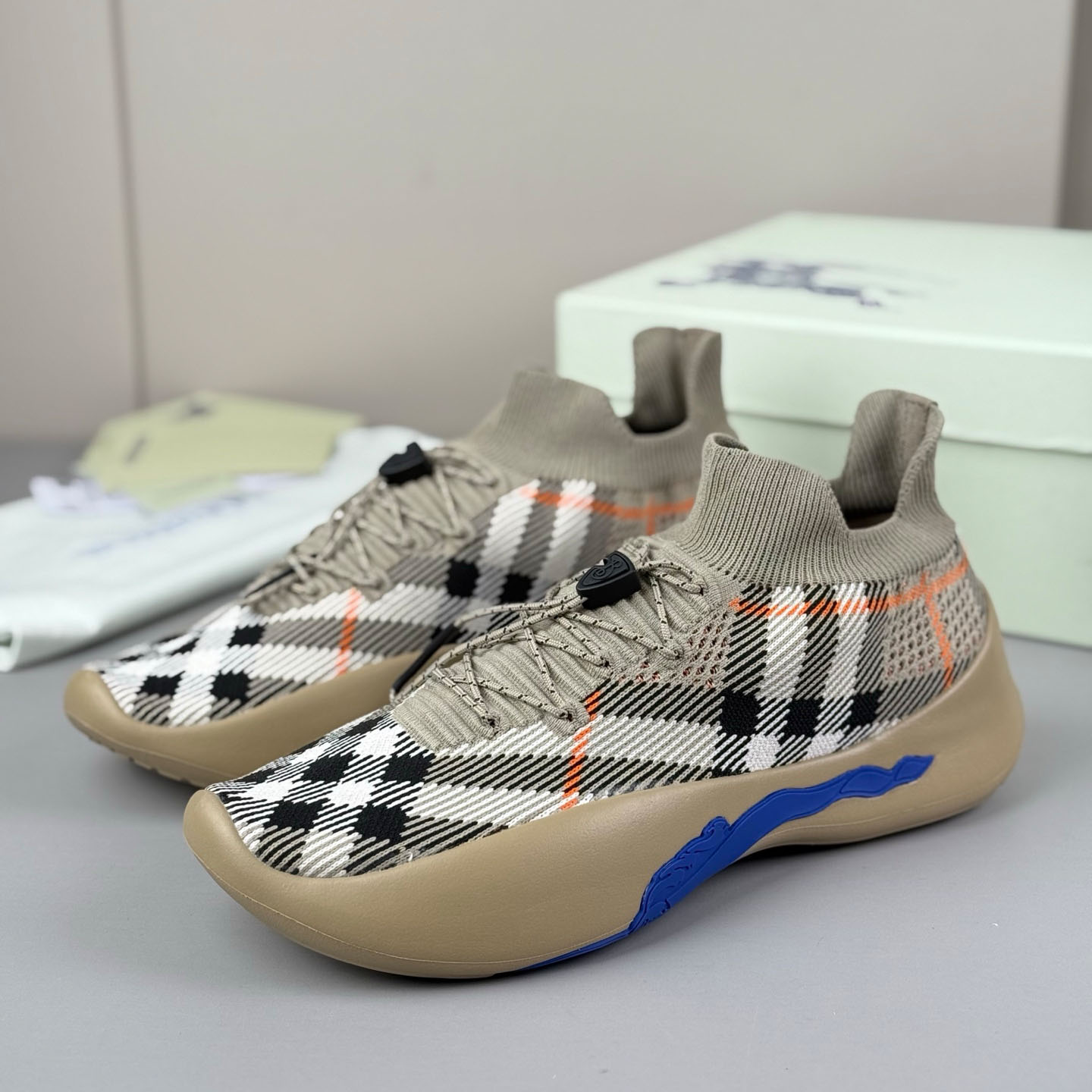 Burberry Check Knit Neptune Sneakers - DesignerGu