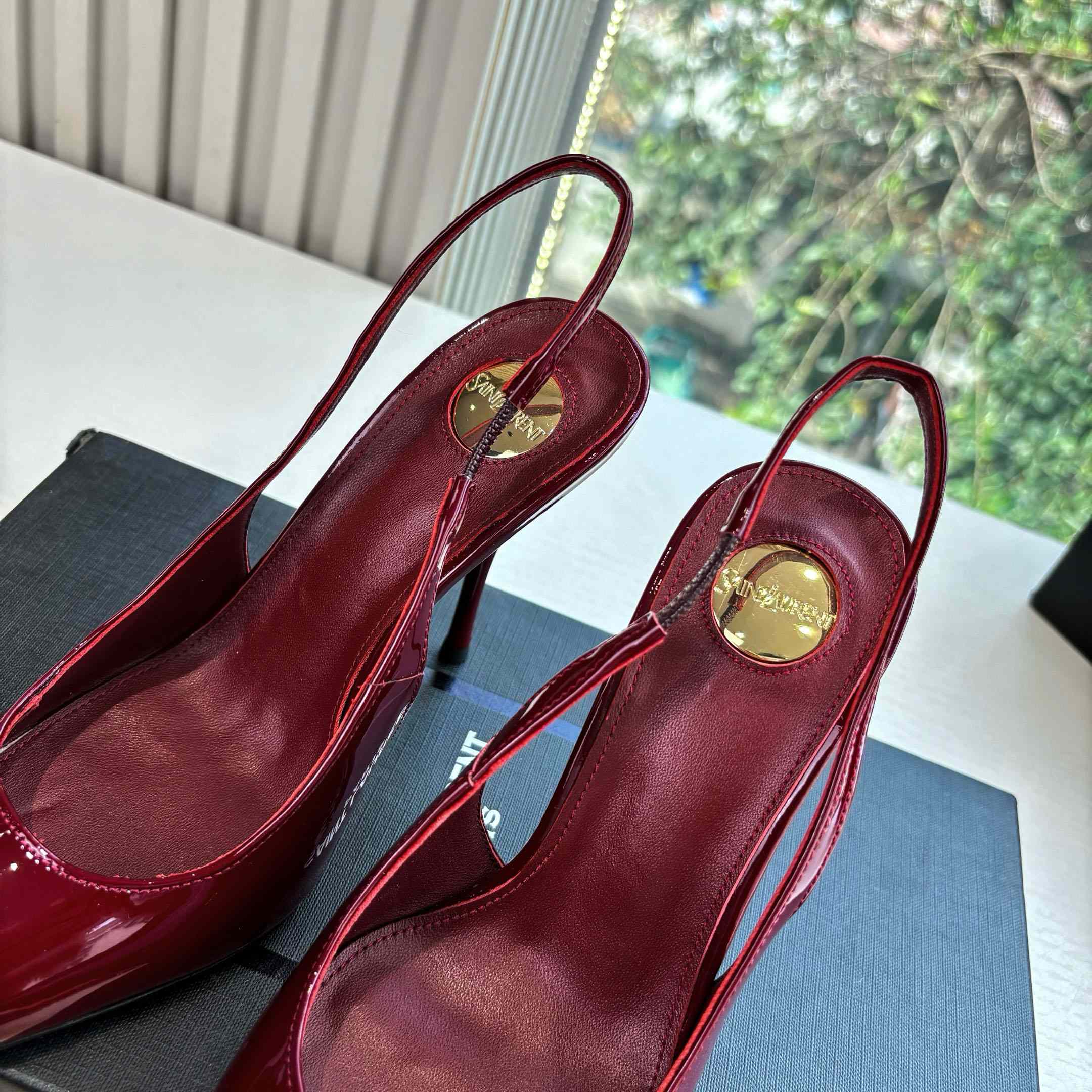 Saint Laurent GUERMANTES Slingback Pumps In Patent Leather - DesignerGu