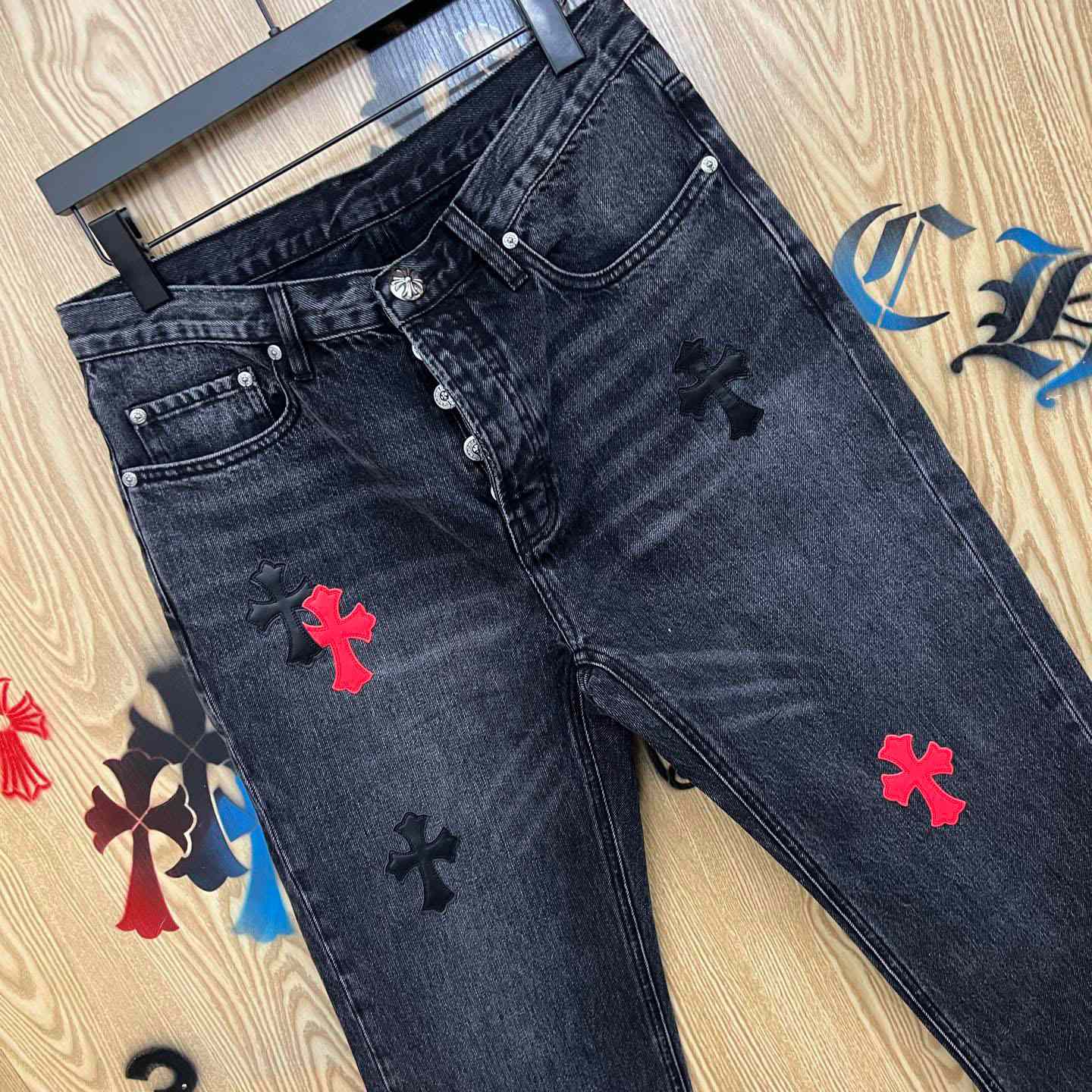 Chrome Hearts Cross Patch Jeans - DesignerGu