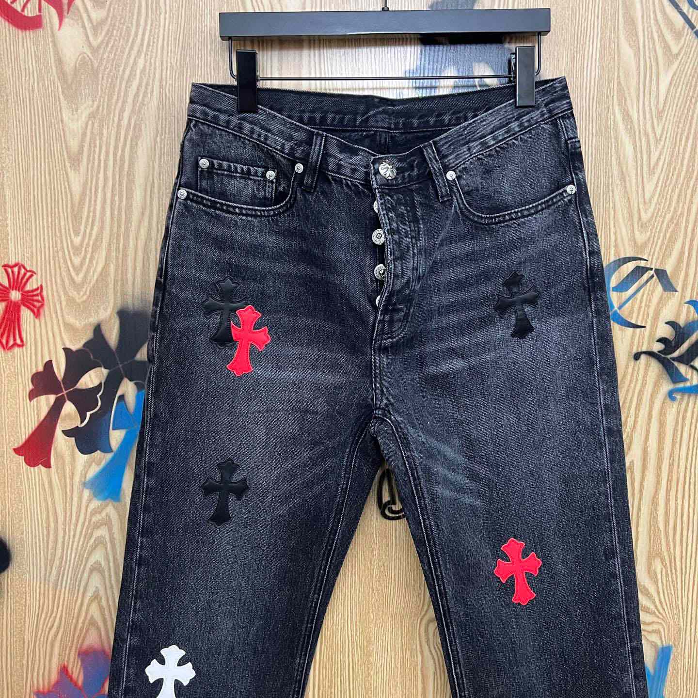 Chrome Hearts Cross Patch Jeans - DesignerGu