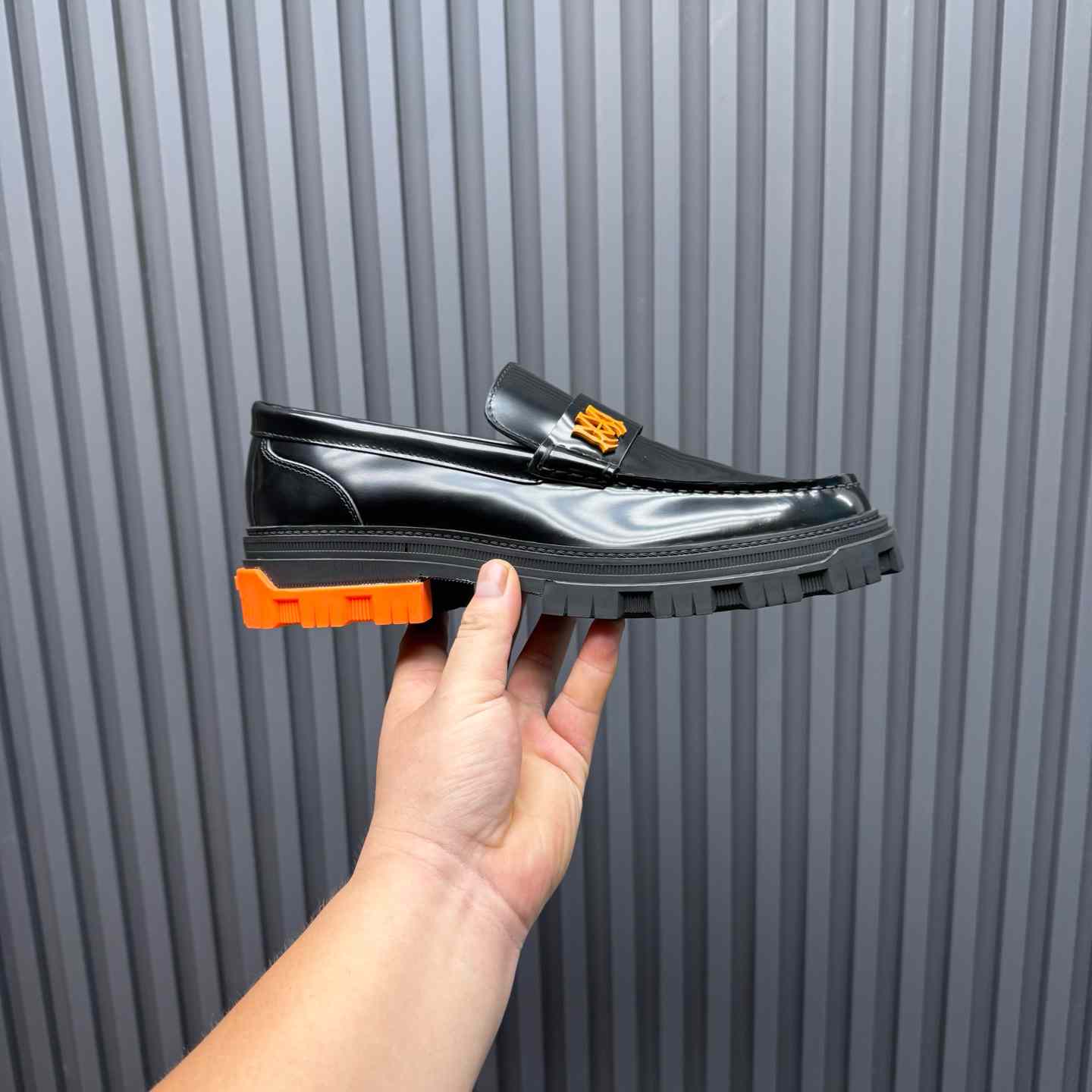 Amiri Military Leather Loafers Black/Orange - DesignerGu