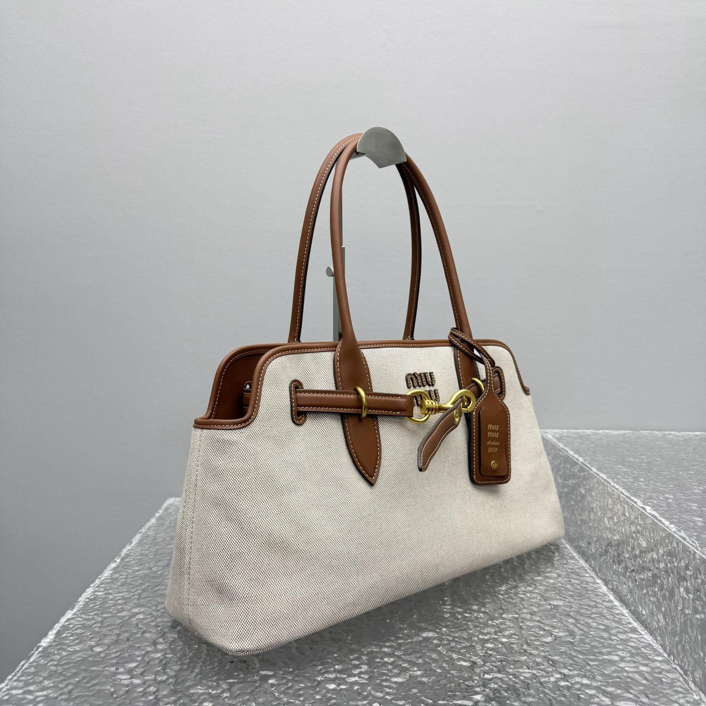 Miu Miu Aventure Canvas And Leather Bag - DesignerGu