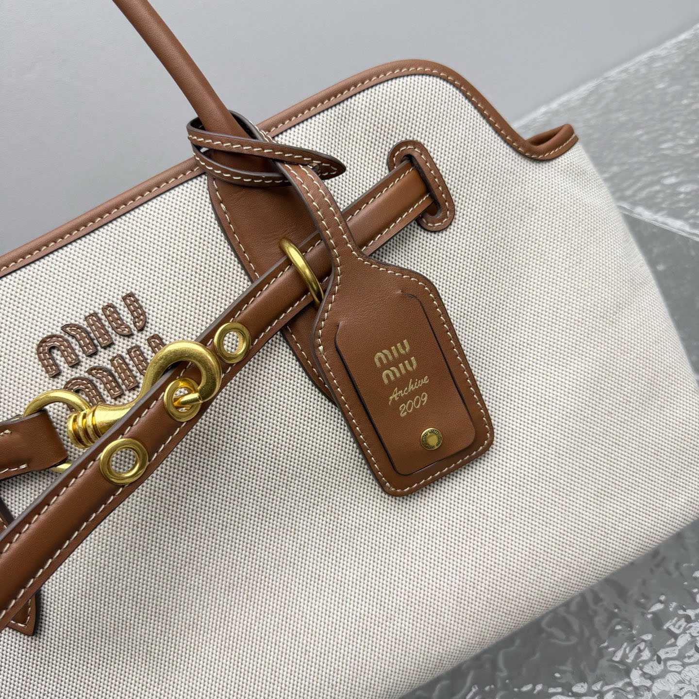 Miu Miu Aventure Canvas And Leather Bag - DesignerGu