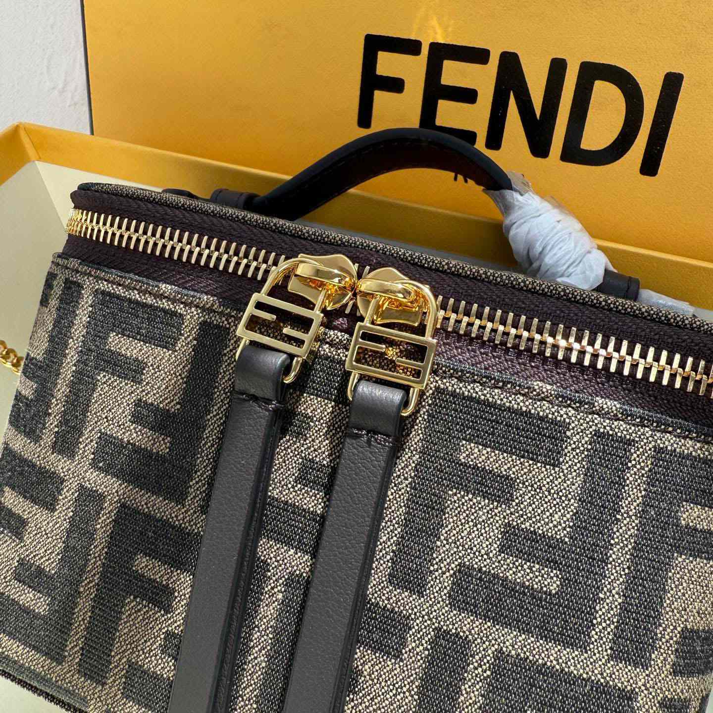 Fendi Tobacco Brown FF Jacquard Fabric Mini-Bag - DesignerGu