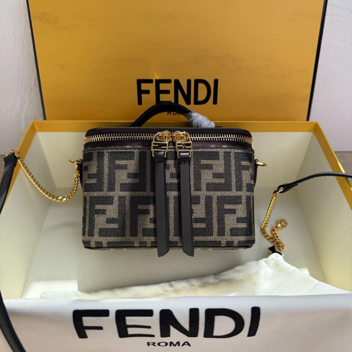 Fendi Tobacco Brown FF Jacquard Fabric Mini-Bag - DesignerGu