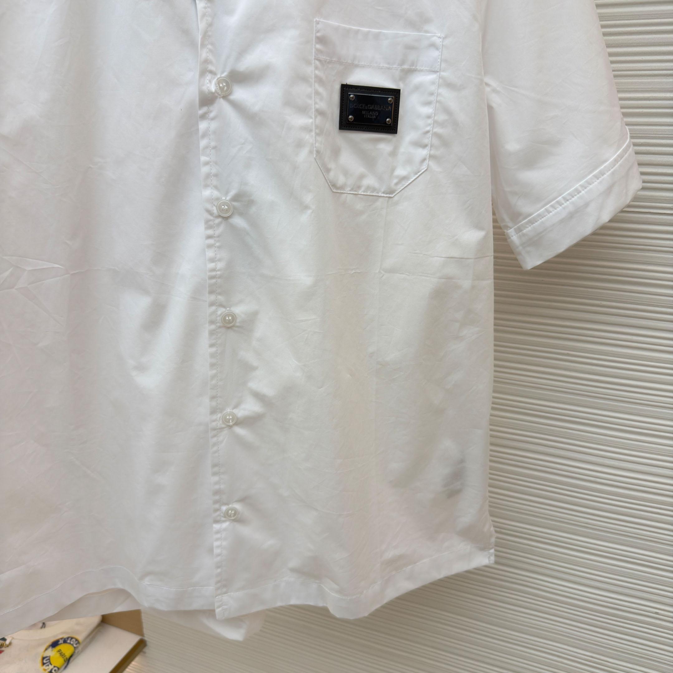 Dolce & Gabbana Logo Plaque Cotton Short Sleeved Shirt - DesignerGu