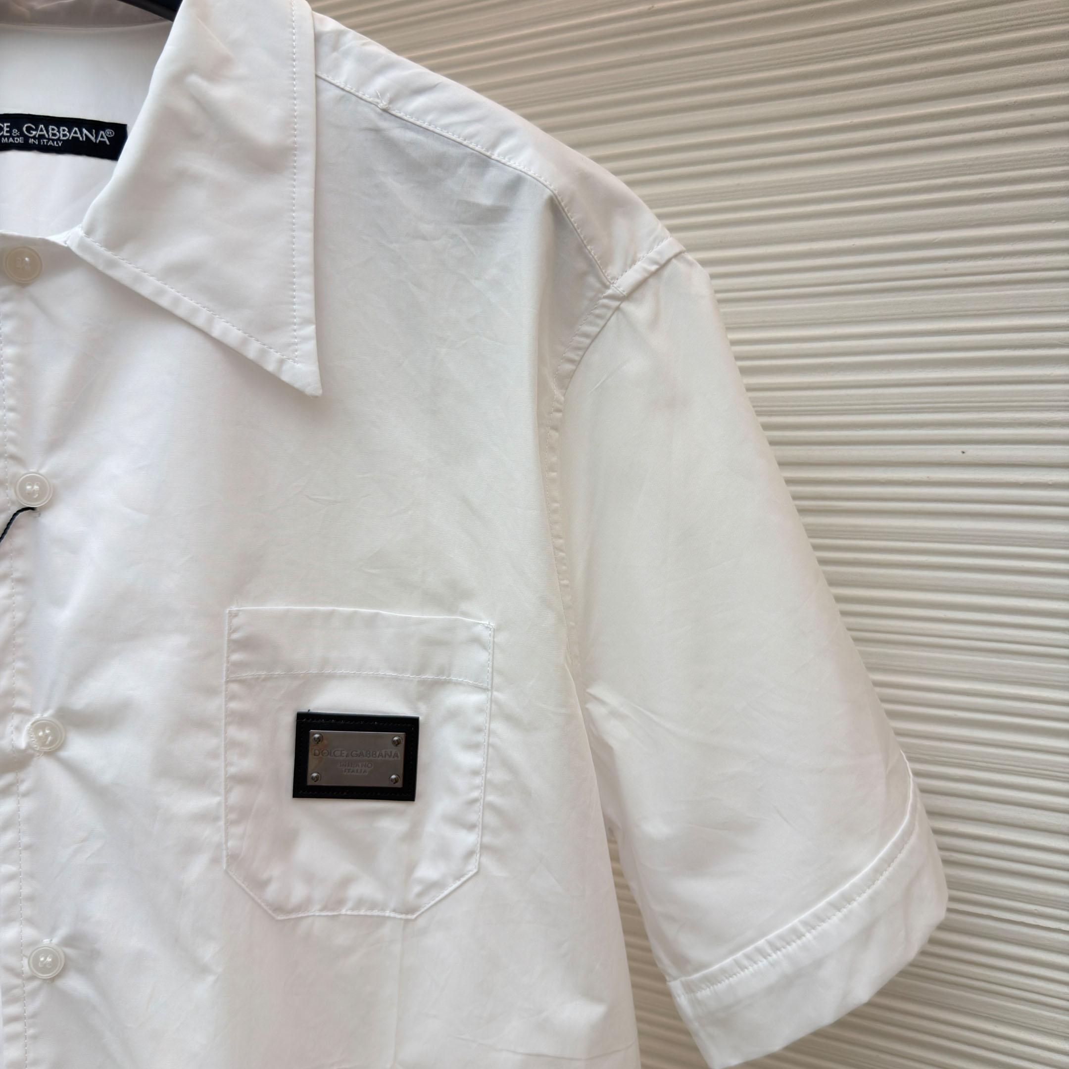 Dolce & Gabbana Logo Plaque Cotton Short Sleeved Shirt - DesignerGu