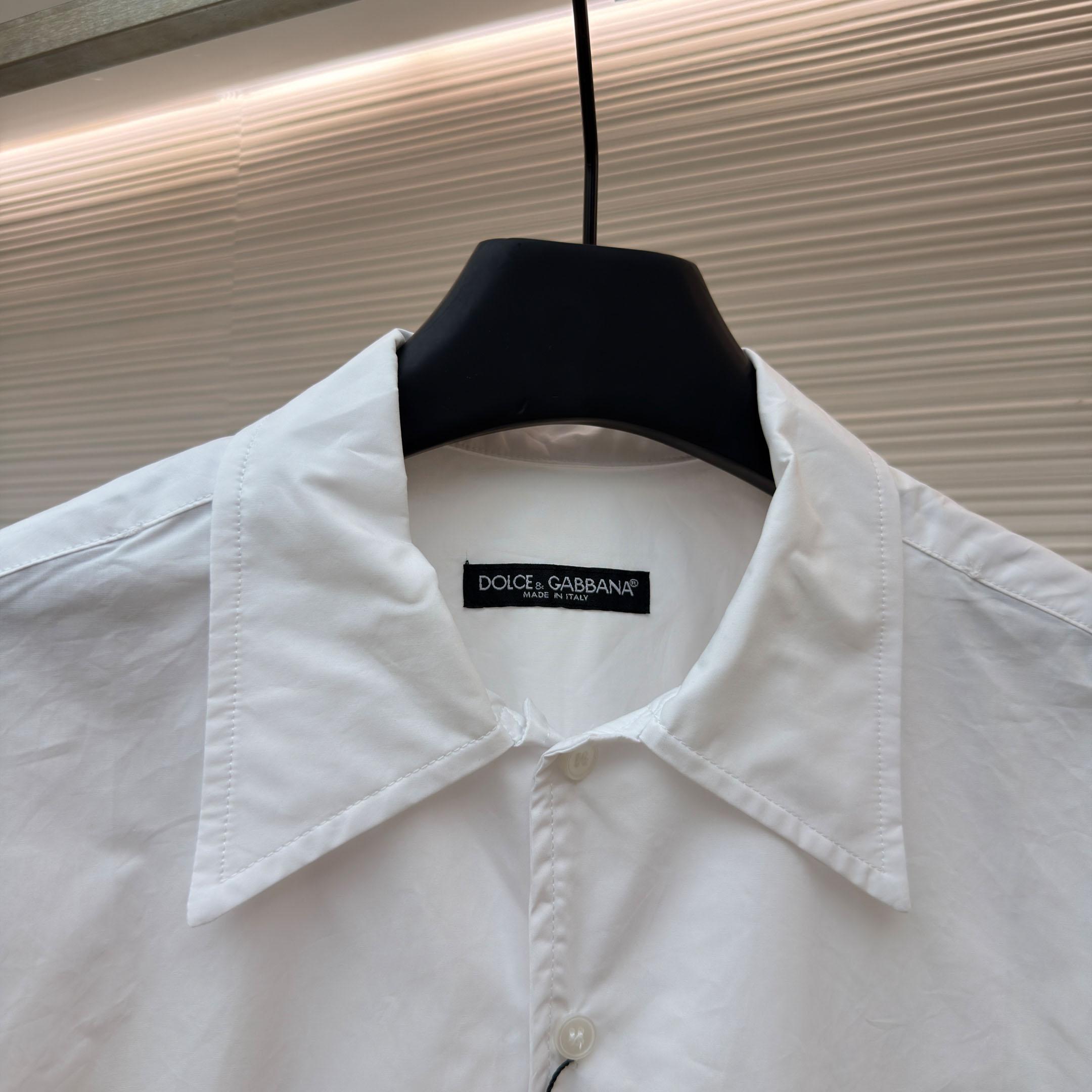 Dolce & Gabbana Logo Plaque Cotton Short Sleeved Shirt - DesignerGu