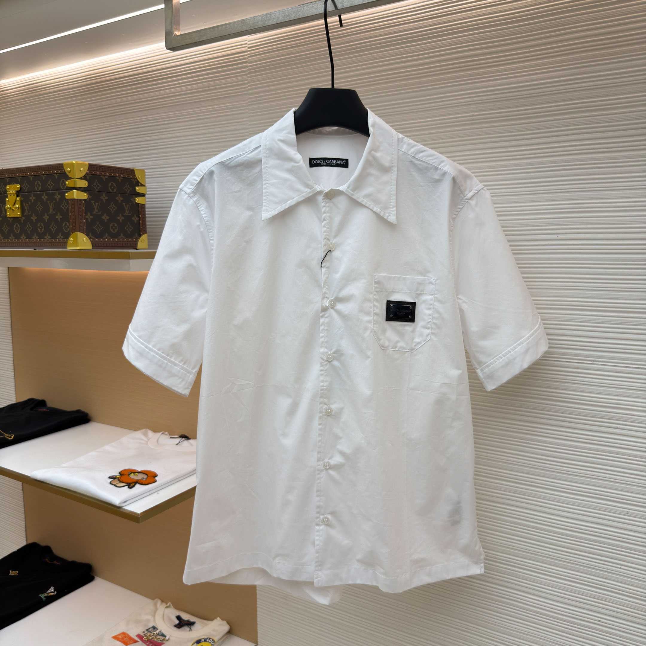 Dolce & Gabbana Logo Plaque Cotton Short Sleeved Shirt - DesignerGu