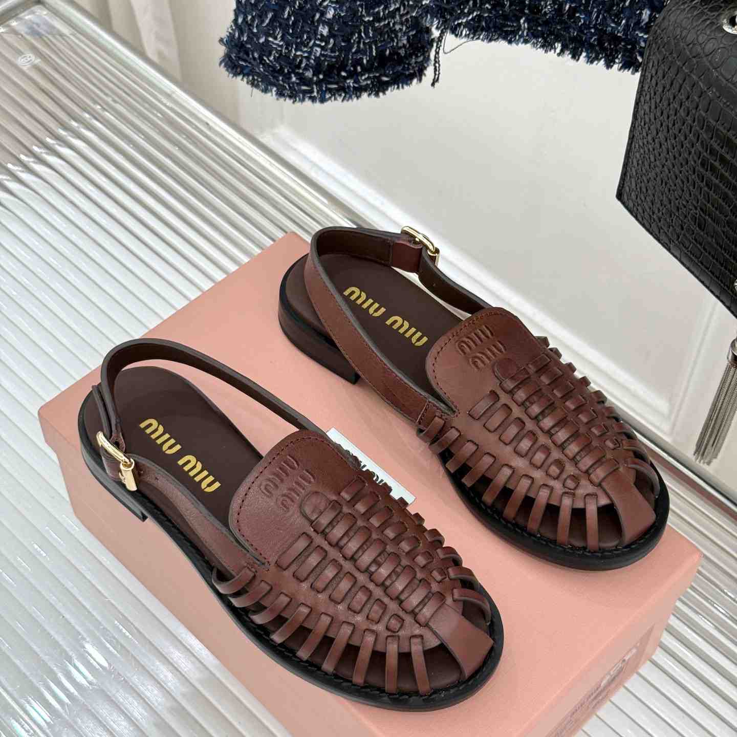 Miu Miu Leather Slingback Loafers - DesignerGu