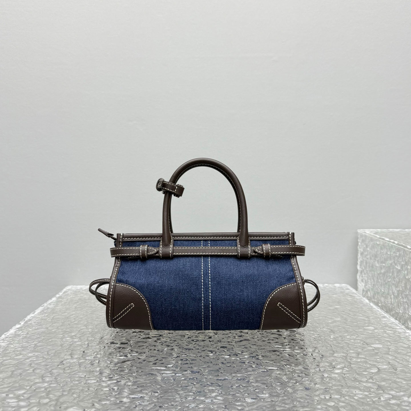 Prada Bonnie Small Denim And Leather Handbag - DesignerGu