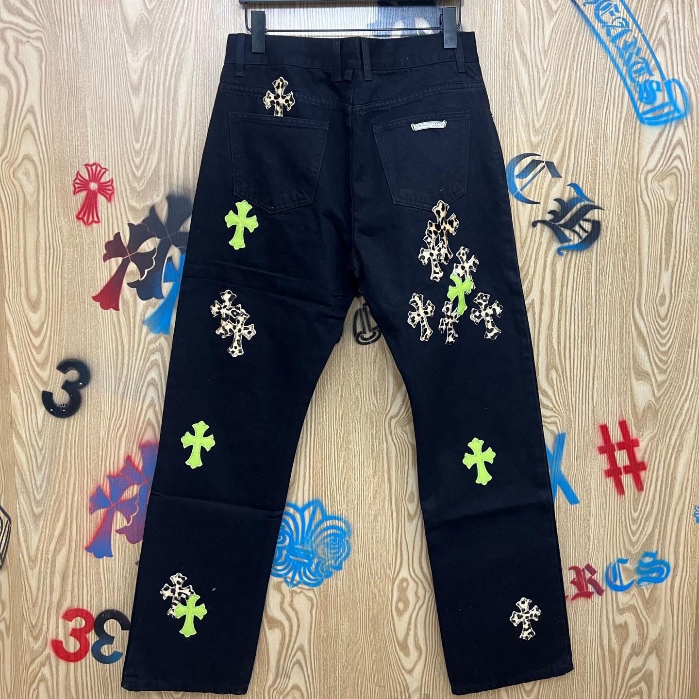 Chrome Hearts Cheetah & Green Cross Patch Jeans - DesignerGu