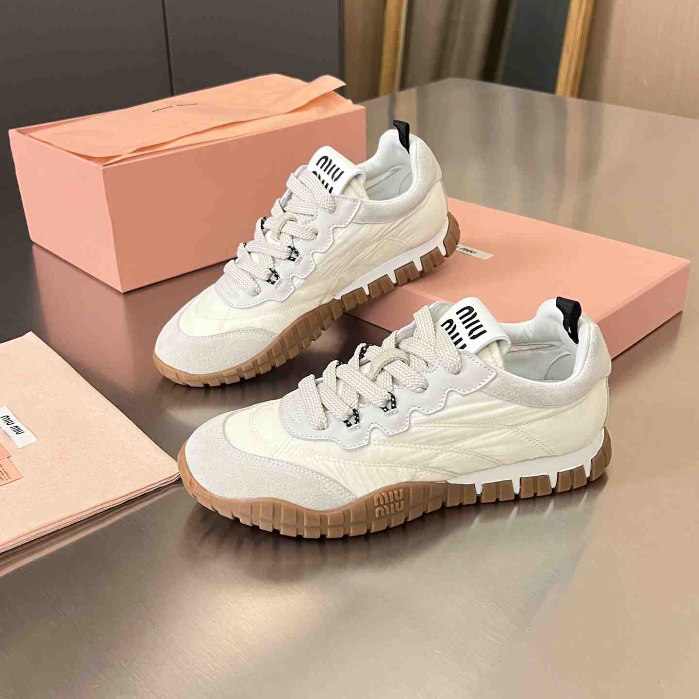 Miu Miu Tyre Technical Fabric And Suede Sneakers - DesignerGu