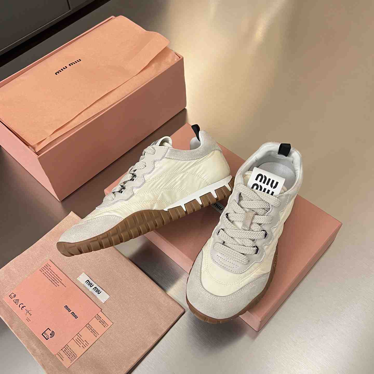 Miu Miu Tyre Technical Fabric And Suede Sneakers - DesignerGu