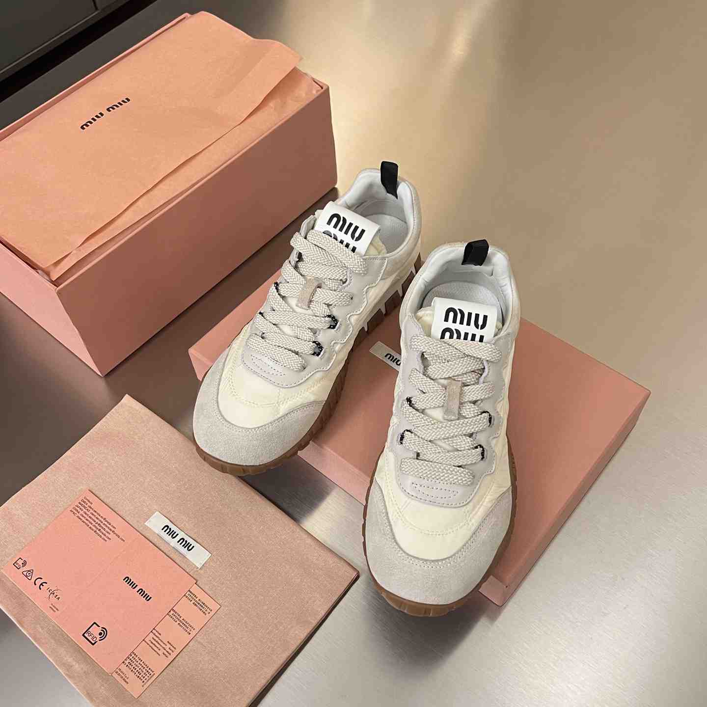 Miu Miu Tyre Technical Fabric And Suede Sneakers - DesignerGu