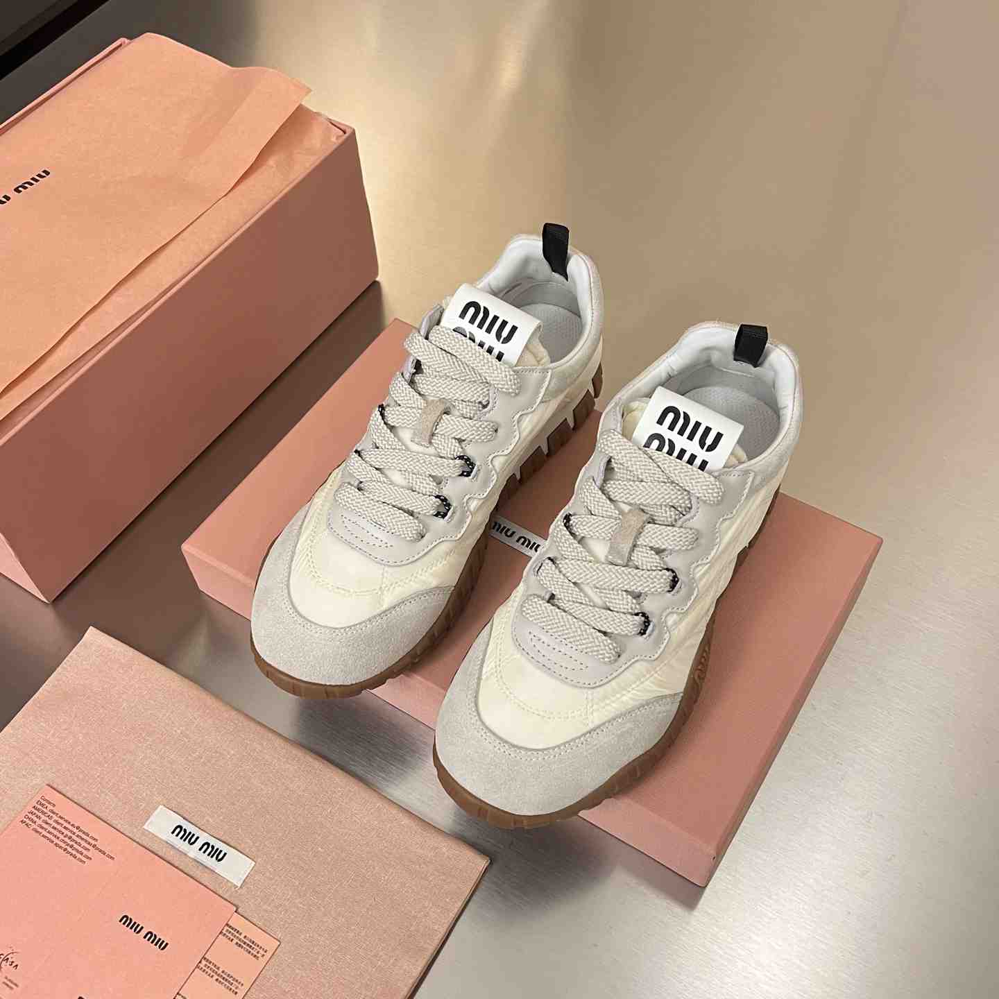 Miu Miu Tyre Technical Fabric And Suede Sneakers - DesignerGu