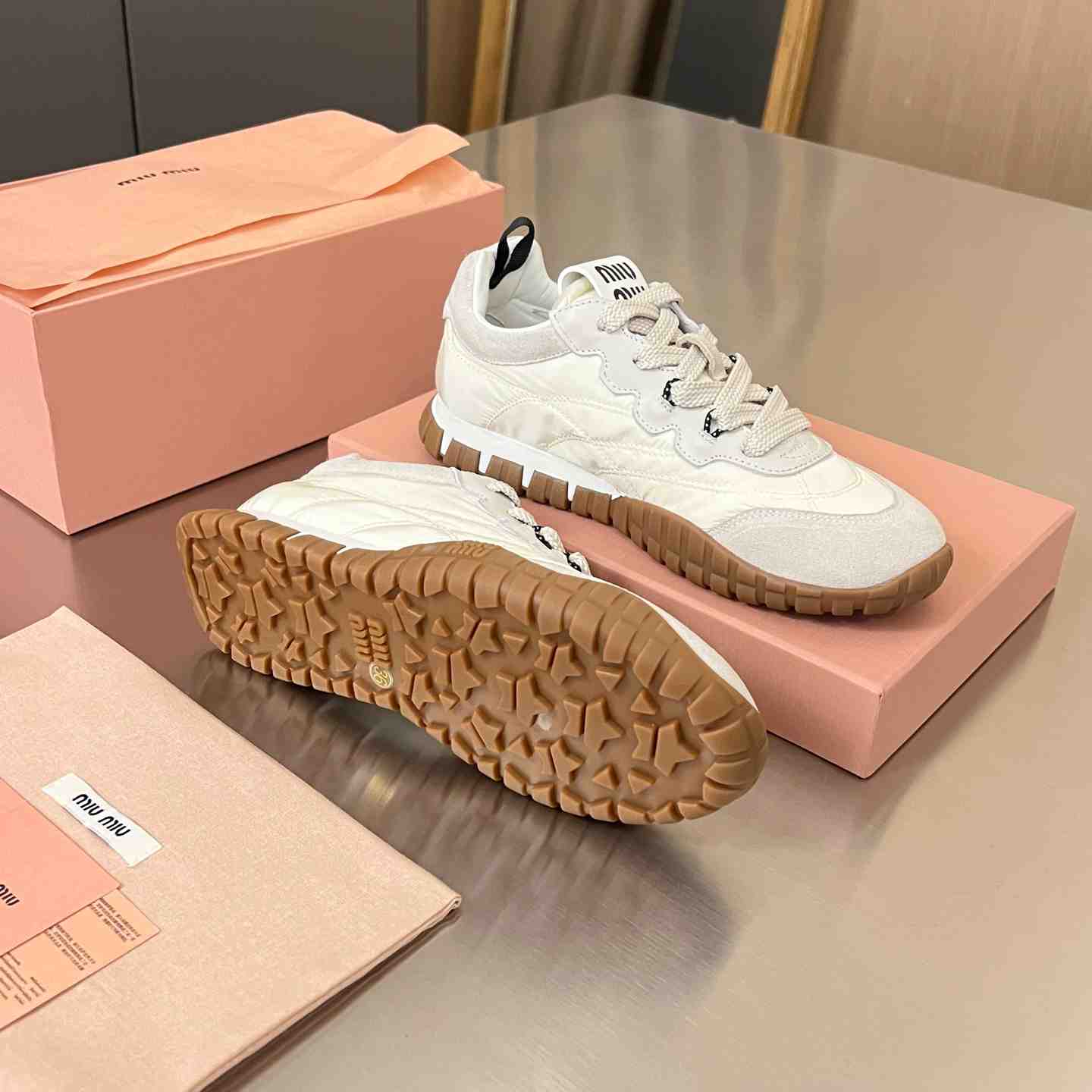 Miu Miu Tyre Technical Fabric And Suede Sneakers - DesignerGu