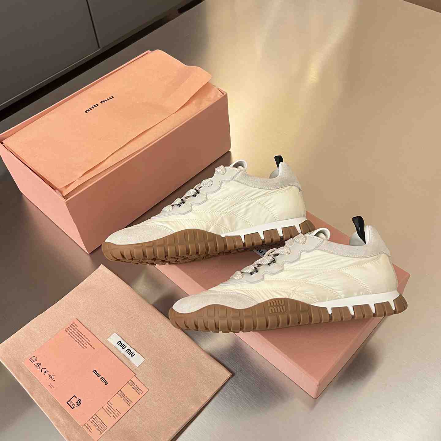 Miu Miu Tyre Technical Fabric And Suede Sneakers - DesignerGu