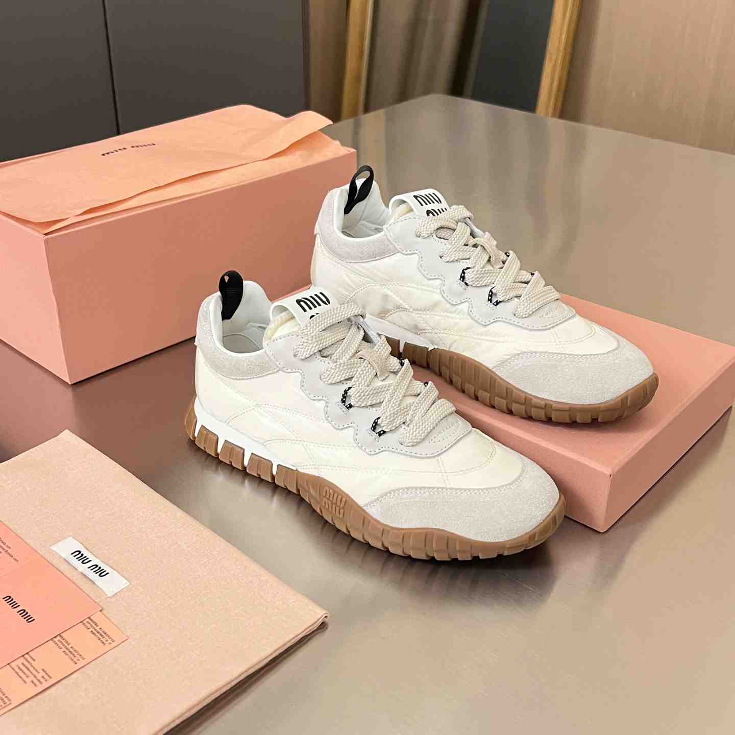 Miu Miu Tyre Technical Fabric And Suede Sneakers - DesignerGu