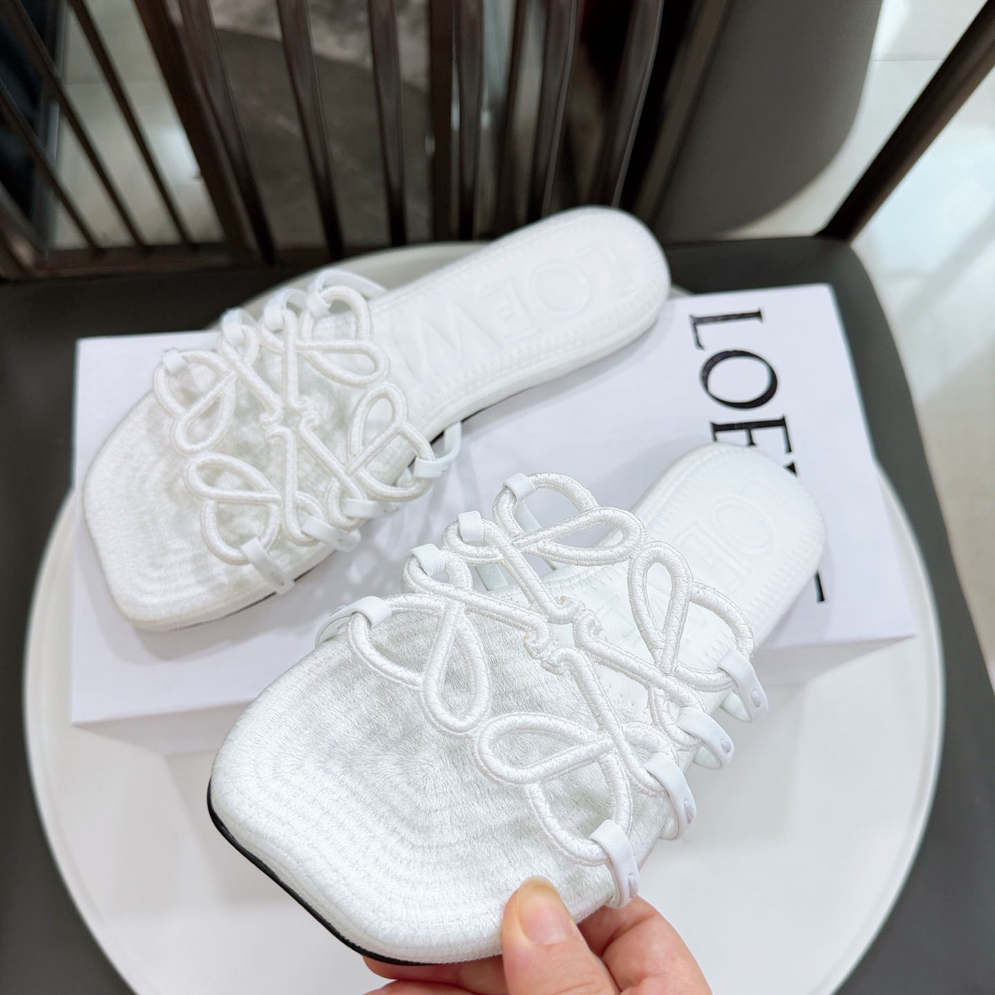Loewe Petal Anagram Slide In Embroidered Canvas - DesignerGu