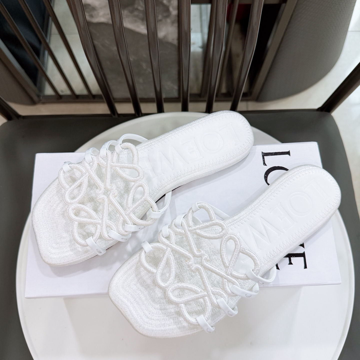 Loewe Petal Anagram Slide In Embroidered Canvas - DesignerGu