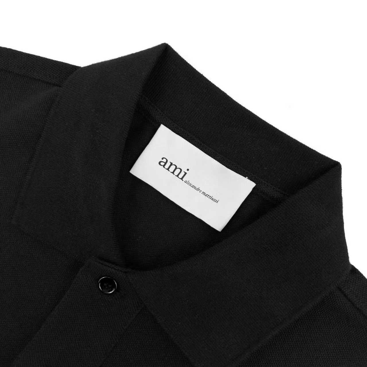 AMI Paris Black Wool Short Sleeves Ami De Coeur Polo - DesignerGu
