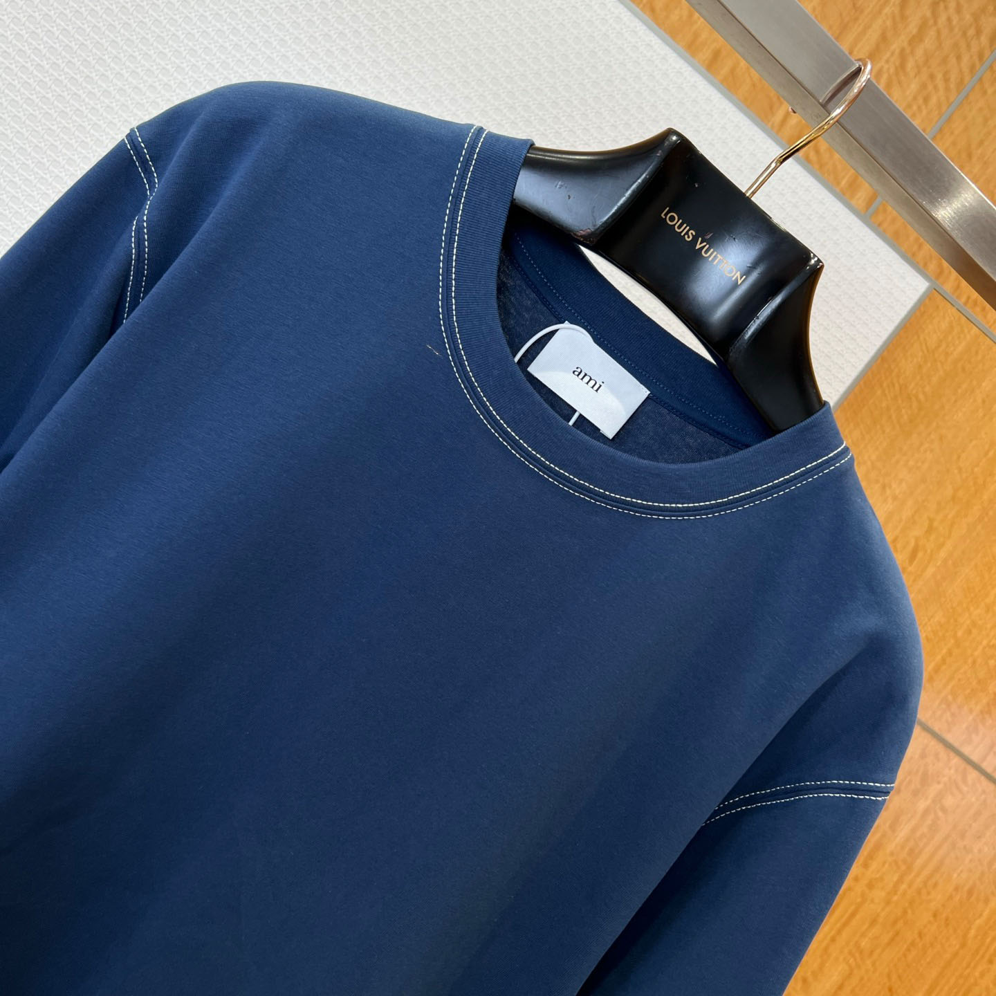 AMI Paris Blue Boxy Fit Topstitched Ami De Coeur T-shirt - DesignerGu