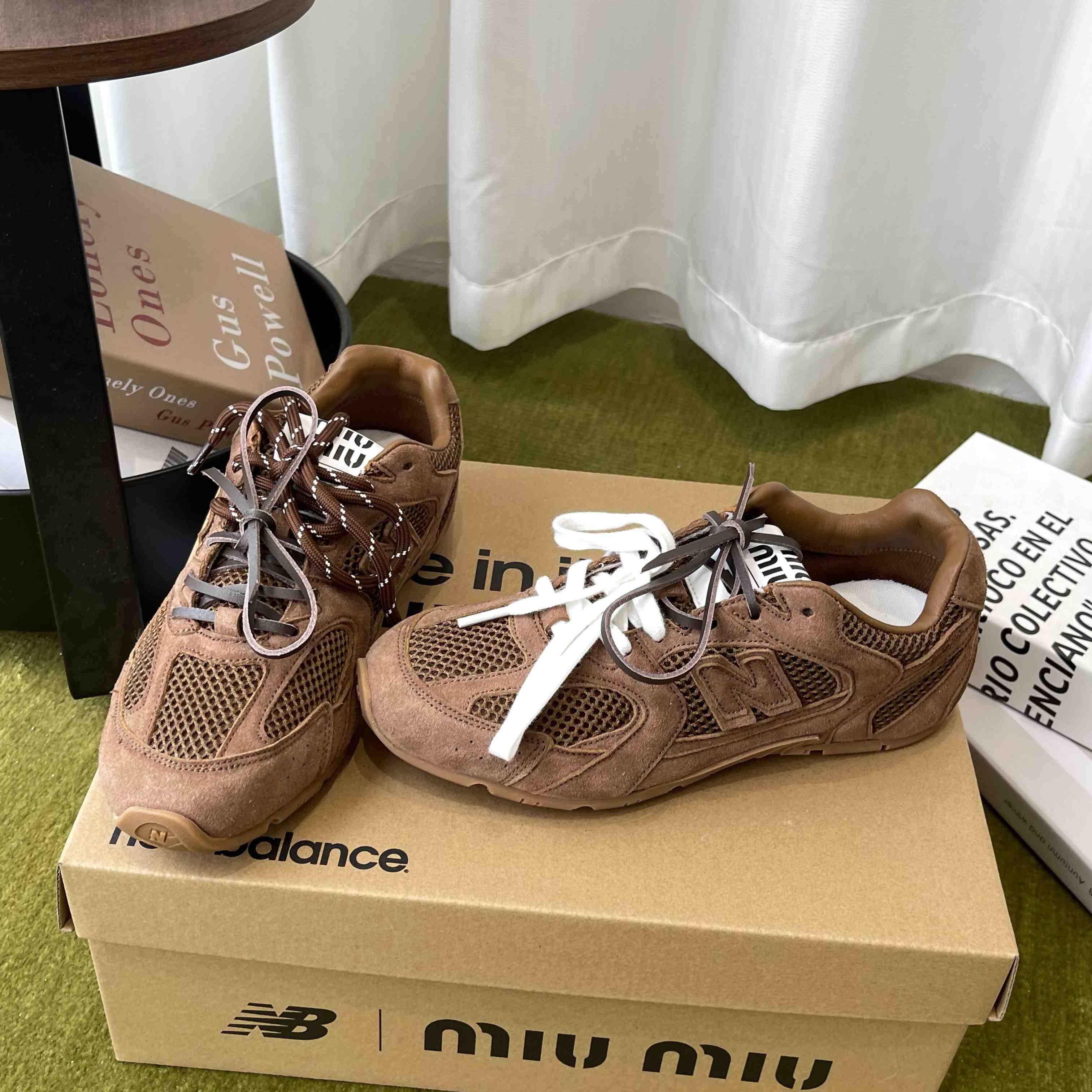 New Balance X Miu Miu 530 SL Suede And Mesh Sneakers - DesignerGu