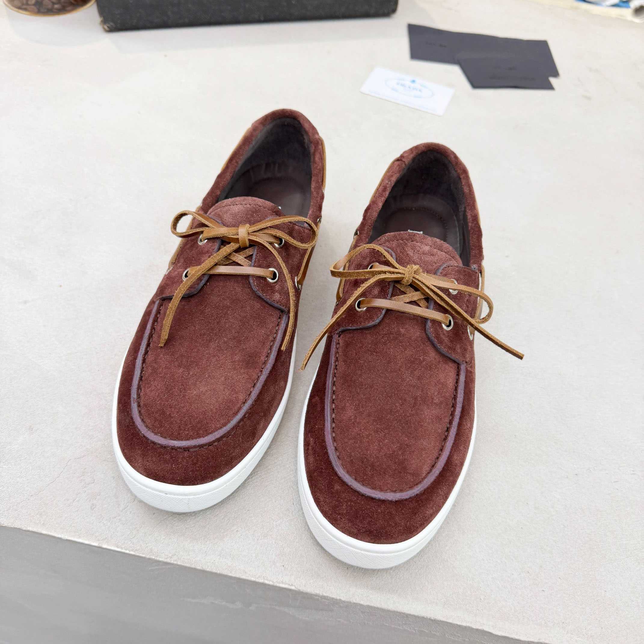 Prada Suede Boat Shoes With Laces - DesignerGu