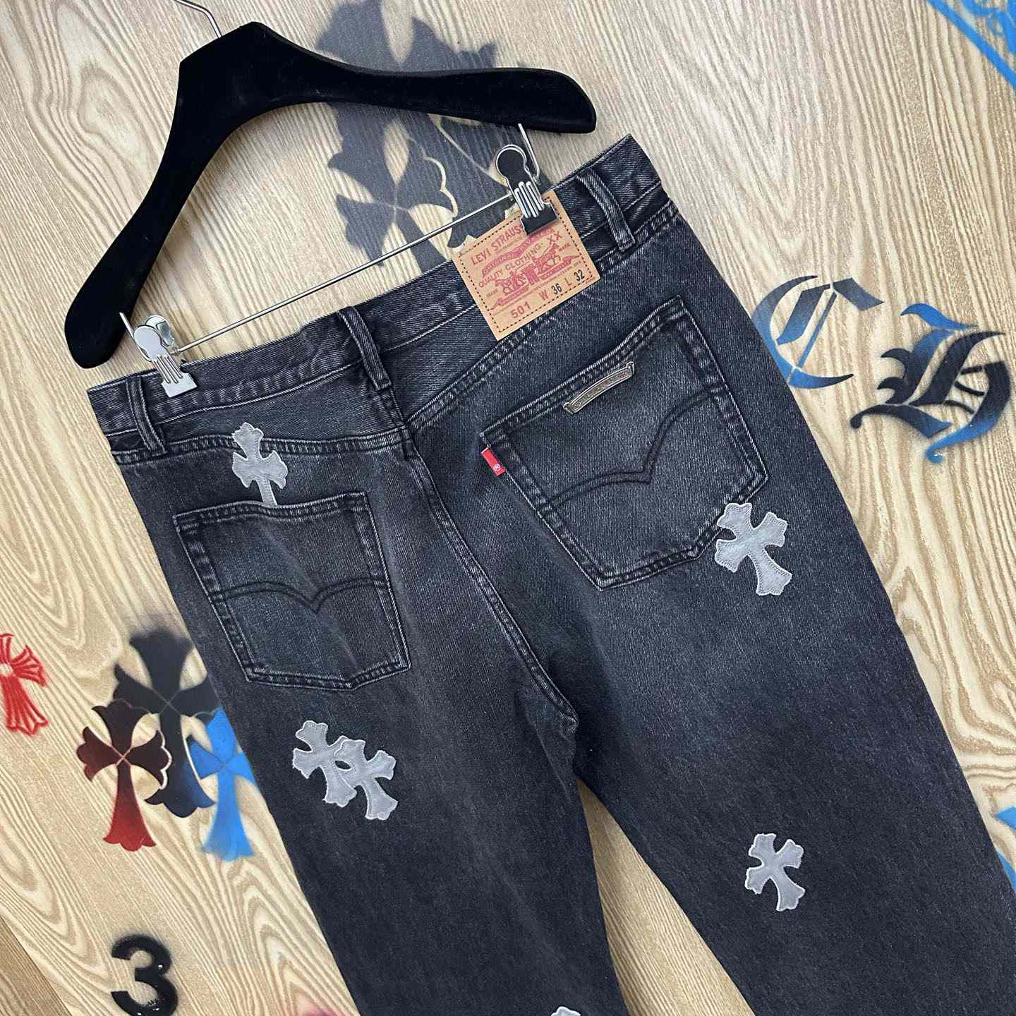 Chrome Hearts Pony Hair Cross Patch Jeans - DesignerGu