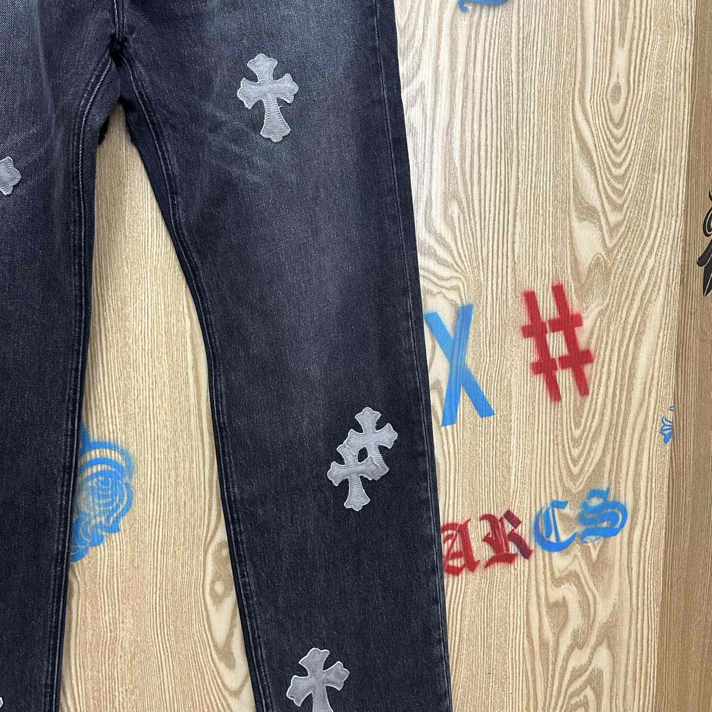 Chrome Hearts Pony Hair Cross Patch Jeans - DesignerGu