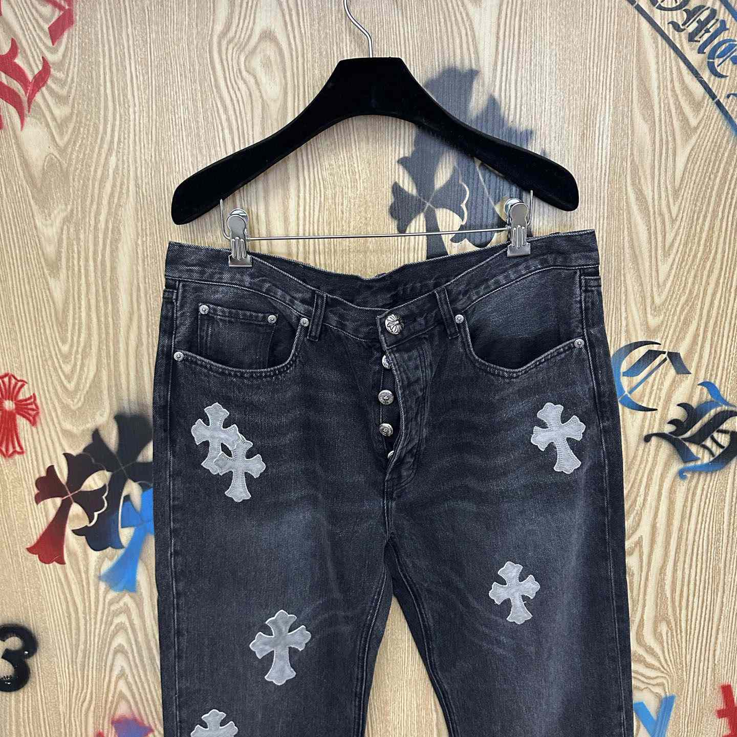 Chrome Hearts Pony Hair Cross Patch Jeans - DesignerGu