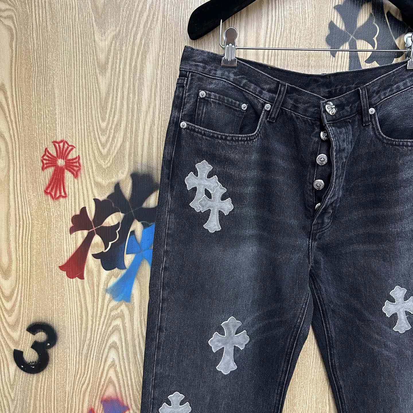 Chrome Hearts Pony Hair Cross Patch Jeans - DesignerGu