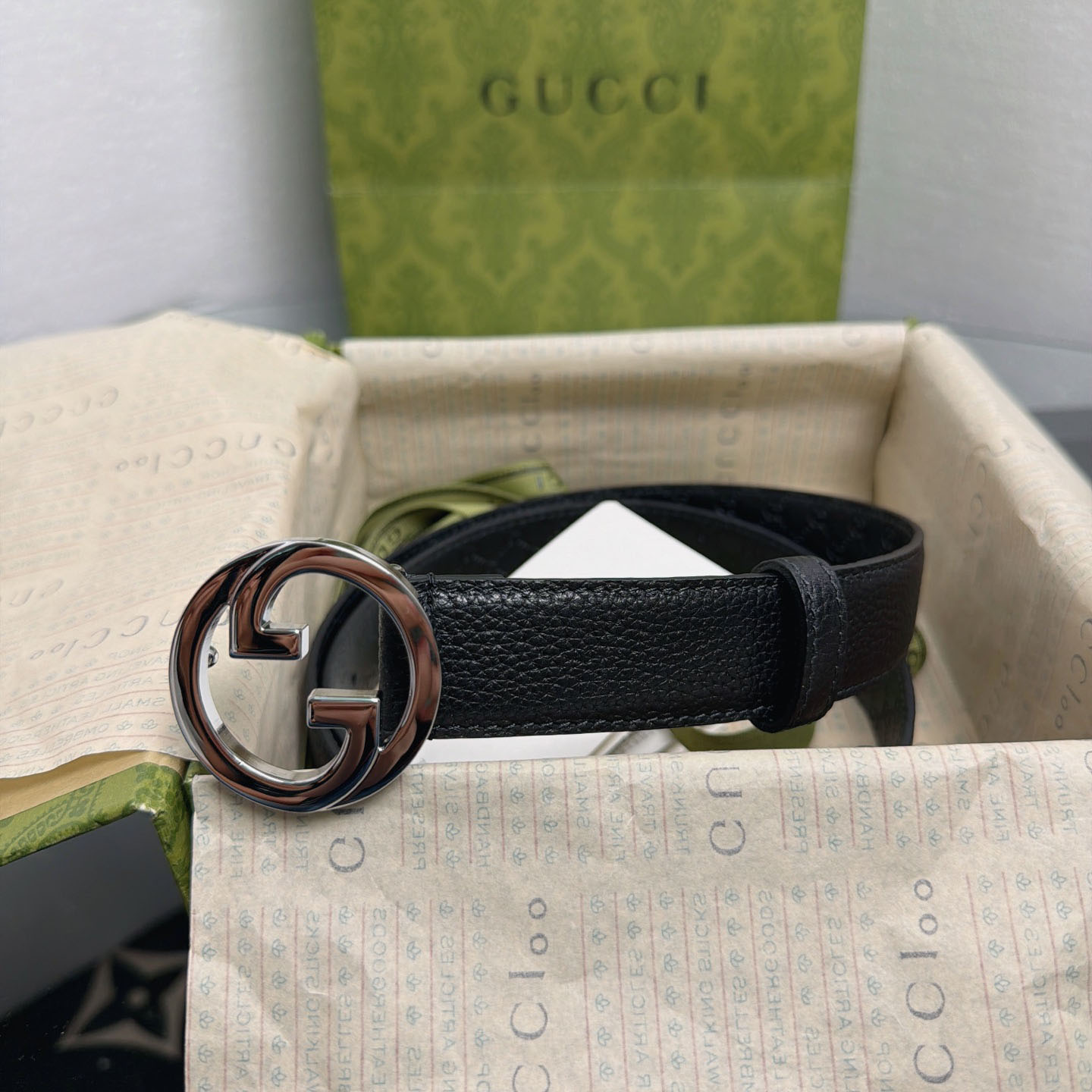Gucci  Belt With Interlocking G Buckle - DesignerGu