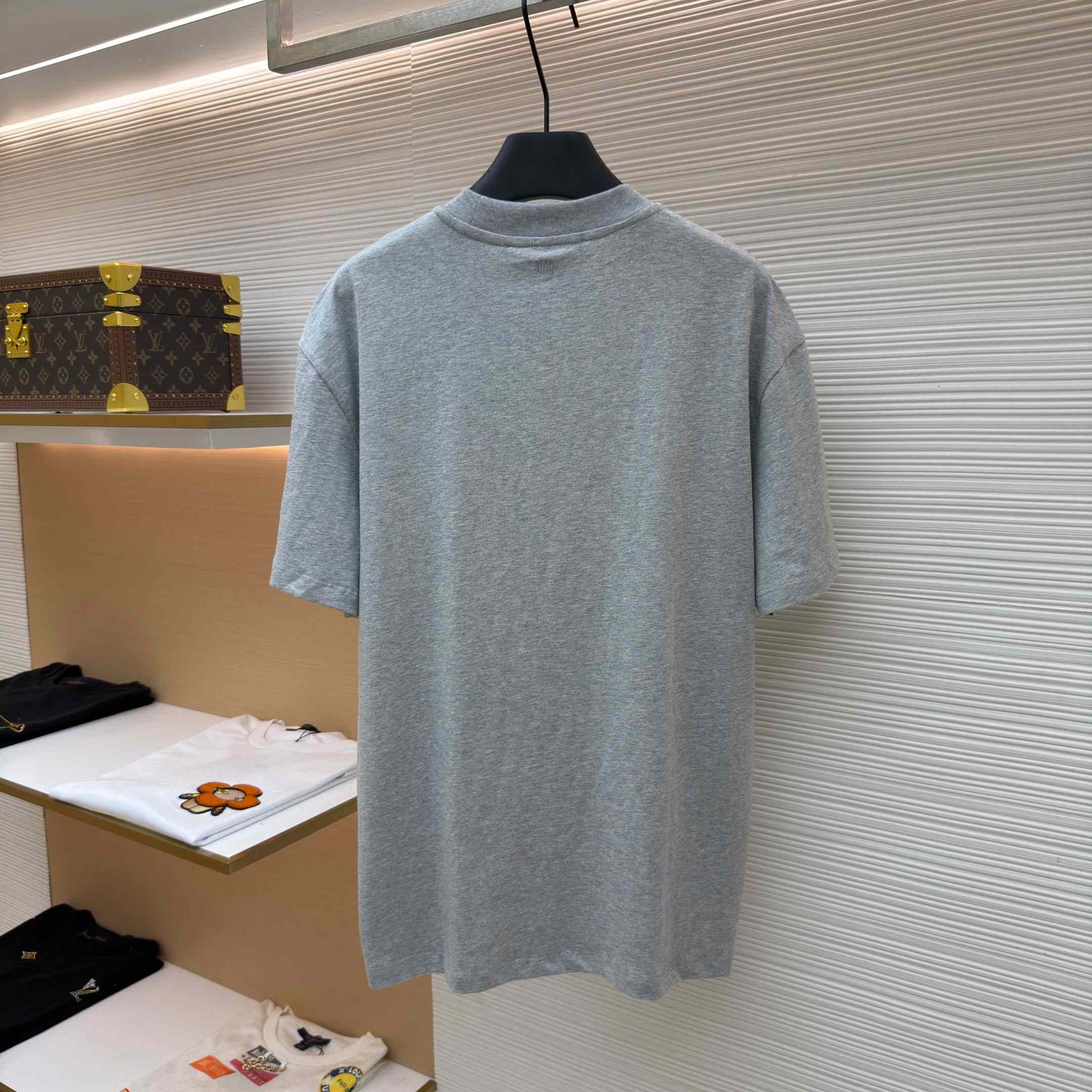 AMI Paris Grey Cotton Contrasted Adc Tshirt - DesignerGu
