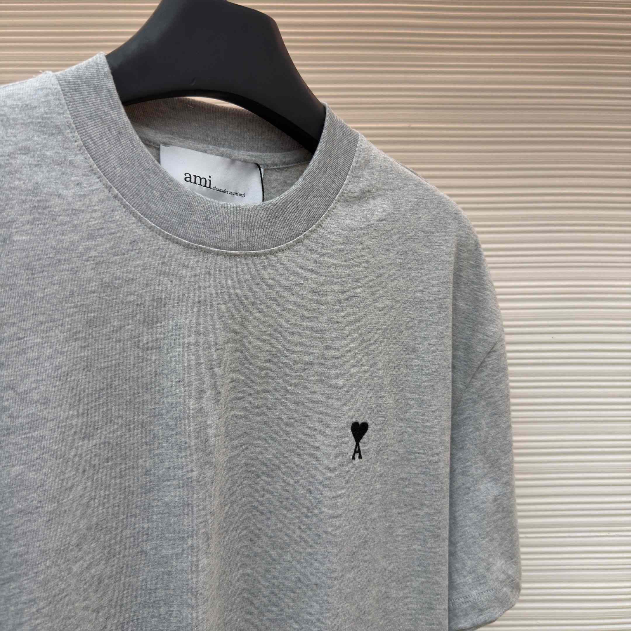 AMI Paris Grey Cotton Contrasted Adc Tshirt - DesignerGu