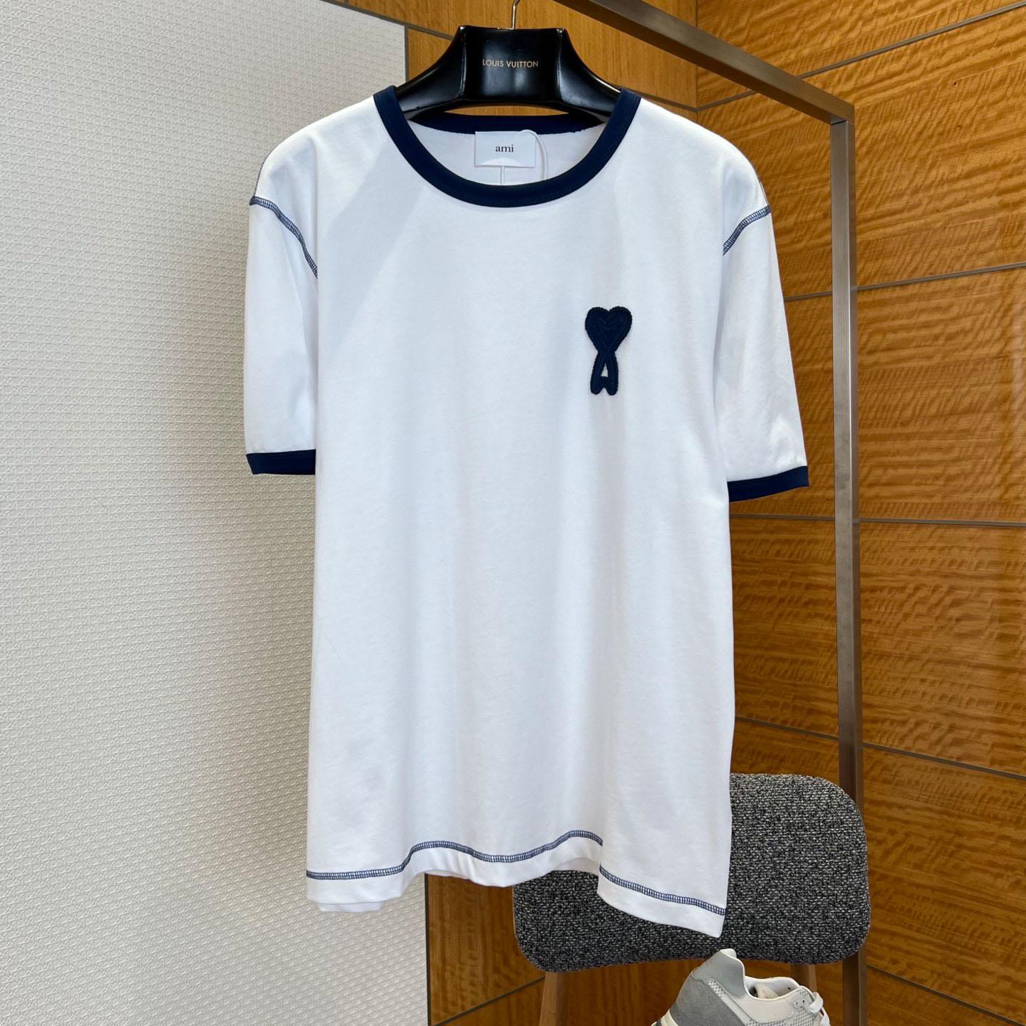 AMI Paris White Cotton Ami De Coeur Knitted Patch T-shirt - DesignerGu