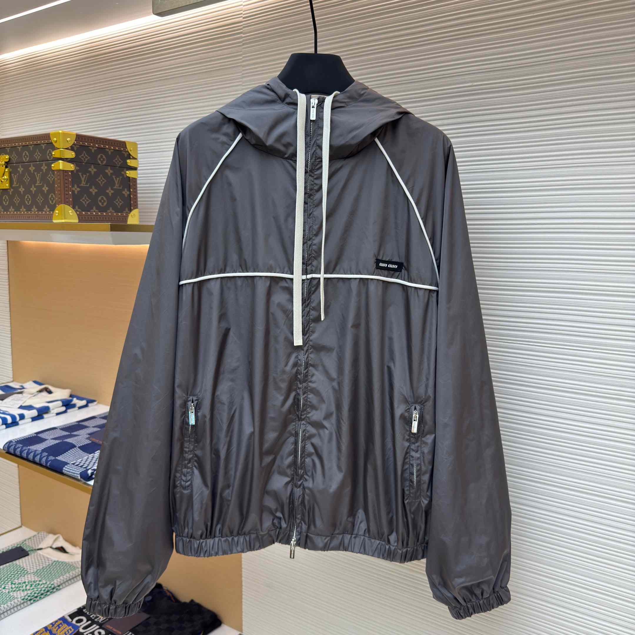 Miu Miu Gray Technical Silk Zipper Jacket - DesignerGu