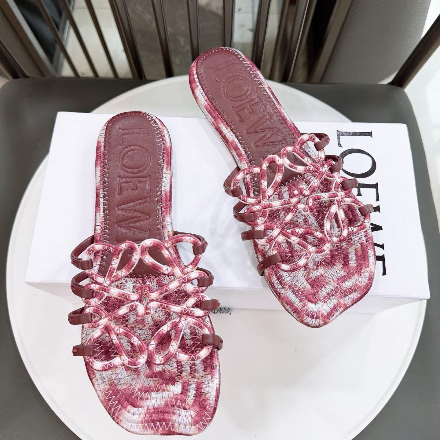 Loewe Petal Anagram Slide In Embroidered Canvas - DesignerGu