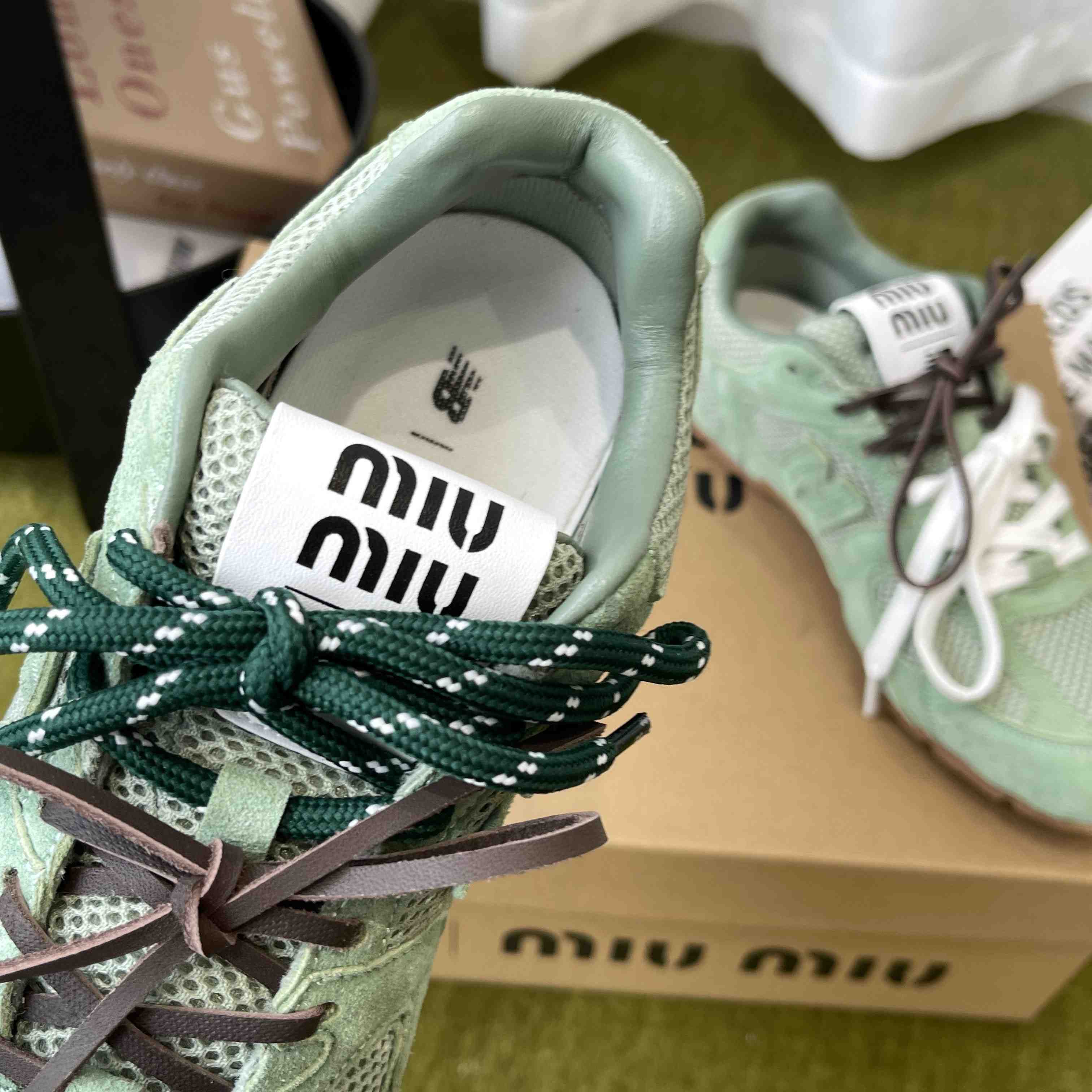 New Balance X Miu Miu 530 SL Suede And Mesh Sneakers - DesignerGu